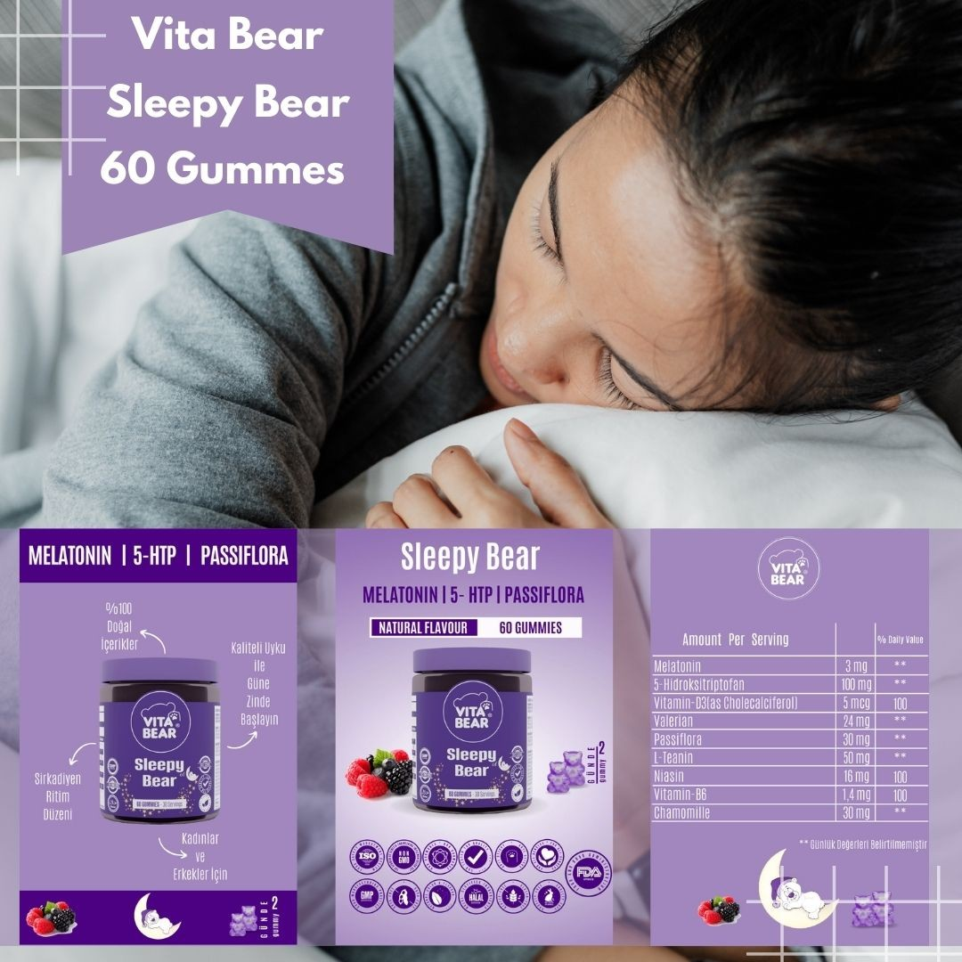 Vita Bear Sleepy Bear Gummies Uyku Düzenleyici Gıda Takviyesi 60 Adet
