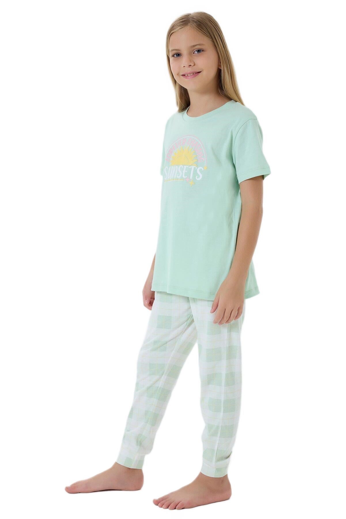 Arnetta Kız Çocuk Yeşil Pijama Takımı 3576-2 