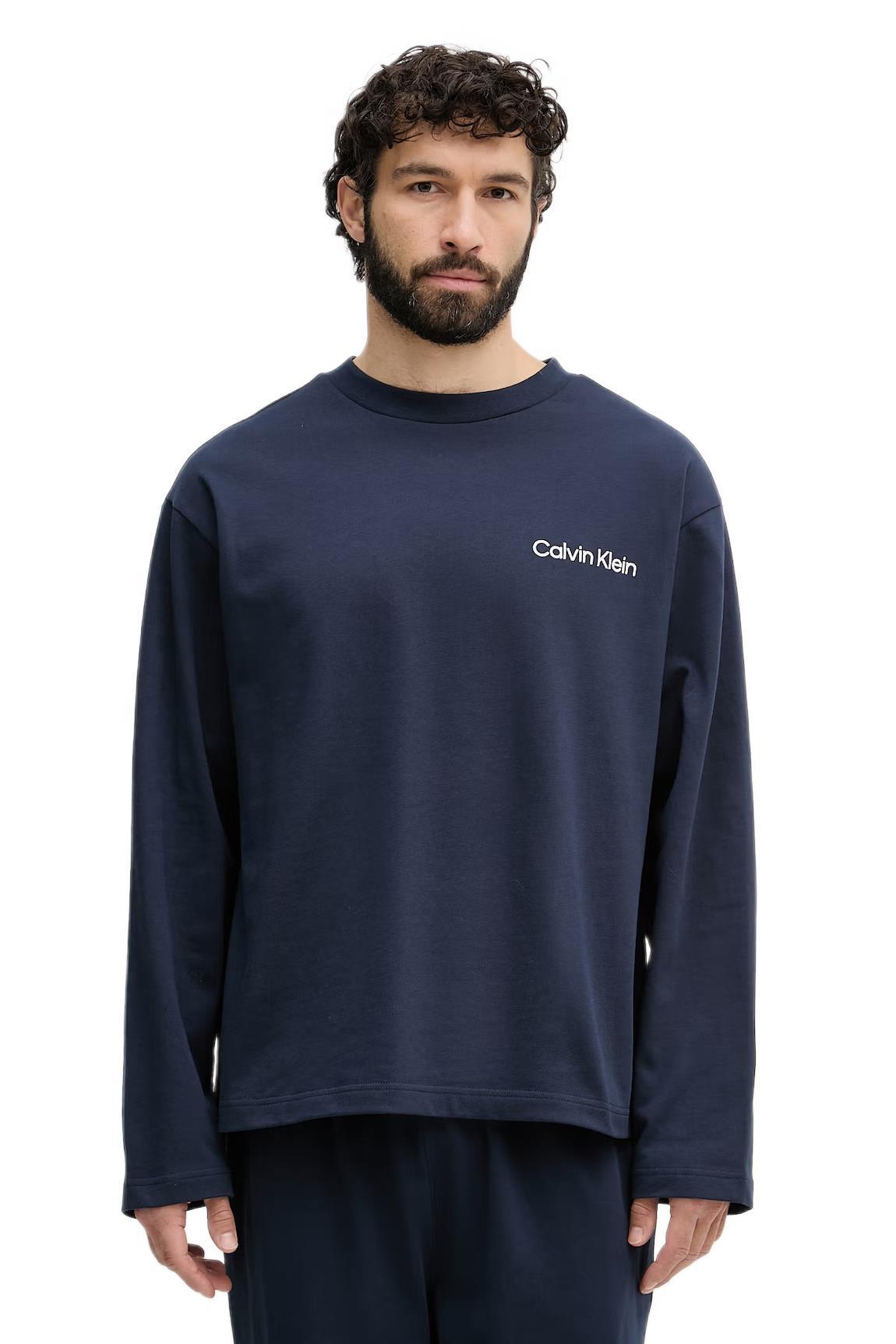 Calvin Klein Erkek Mavi Uzun Kollu Tişört Pantolon Pijama Takımı LV00NM2950
