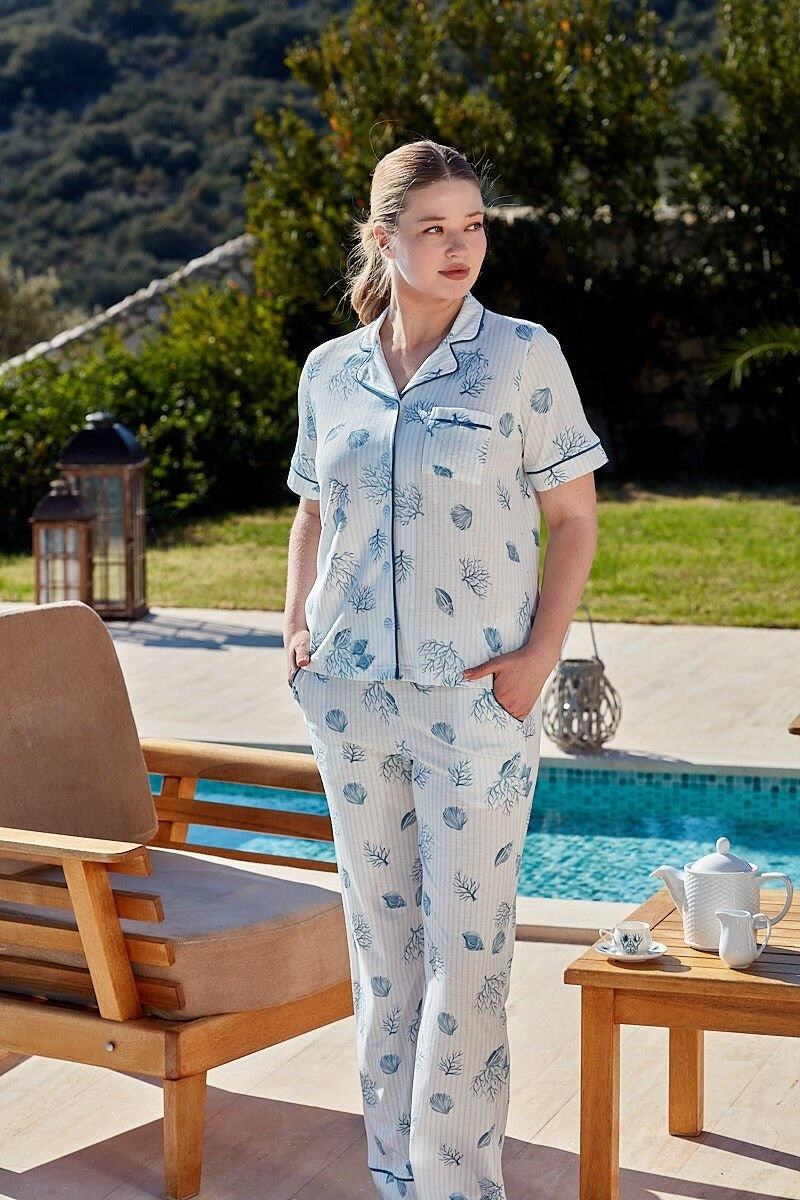 Cossy by Aqua Kadın Mavi Desenli Pijama Takımı 26504