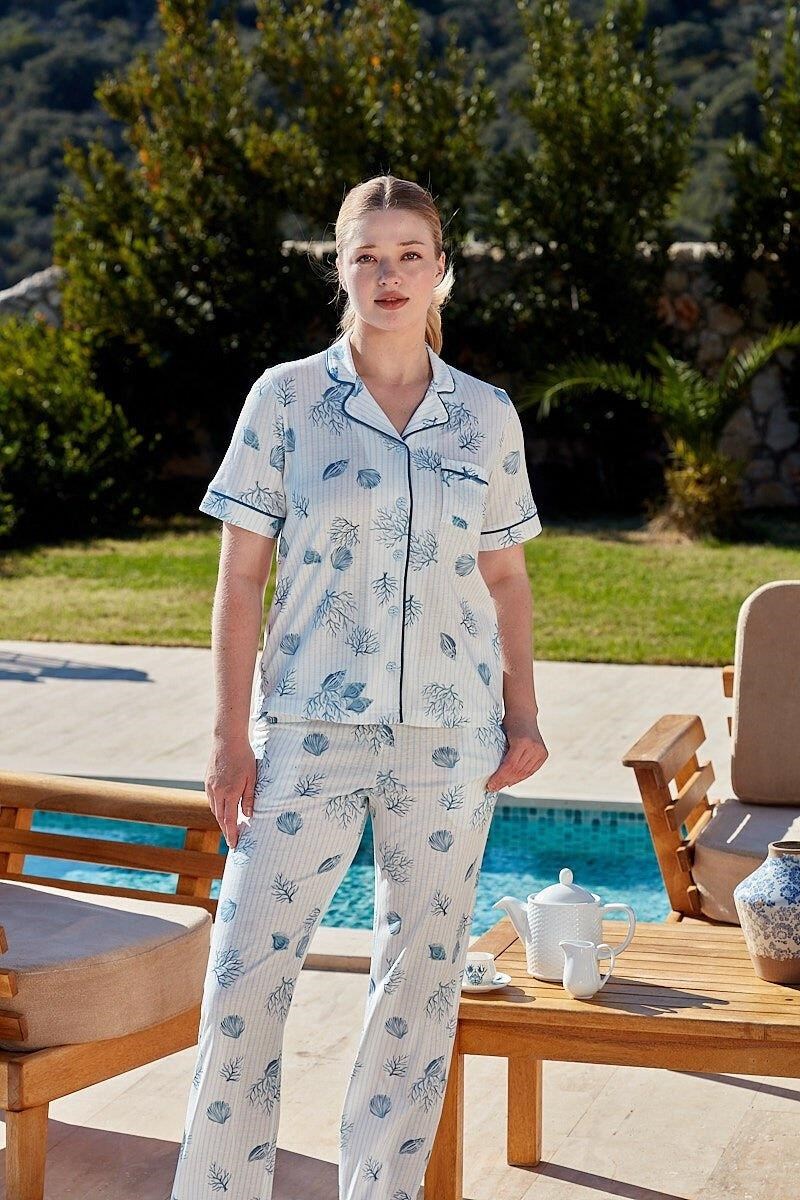Cossy by Aqua Kadın Mavi Desenli Pijama Takımı 26504