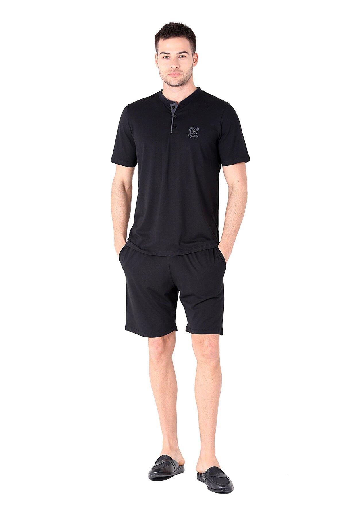 D's Damat Erkek Siyah Eşofman Pijama 5'li Takım 234003