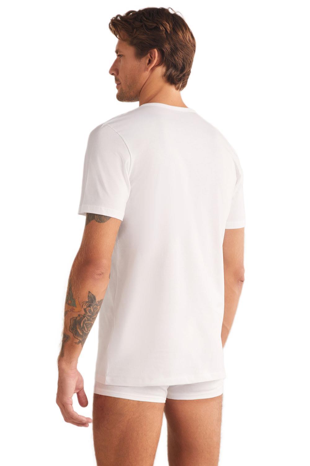 Kom Hulio Bisiklet Yaka 2'li Erkek Beyaz Tshirt