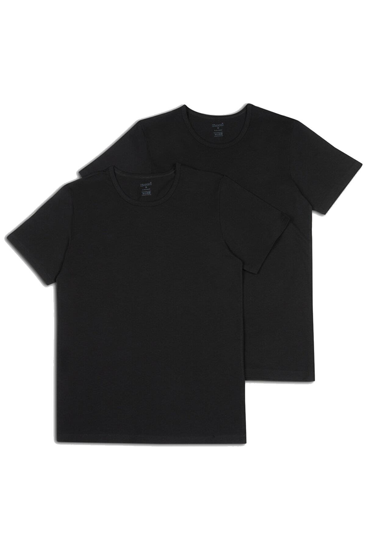 Kom Hulio Bisiklet Yaka 2'li Erkek Siyah Tshirt