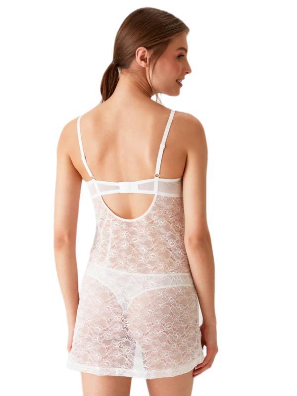 Pierre Cardin Ekru Pedli Balenli Çeyiz Dantel Gecelik ve String Fantezi İç Çamaşır Takımı 4661