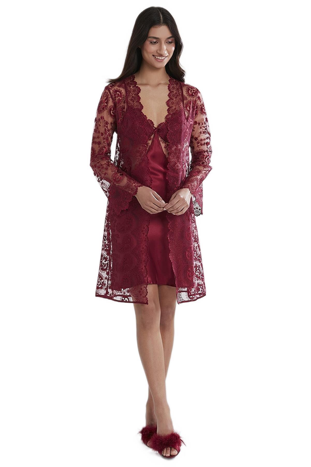 Pierre Cardin Kadın Bordo Altılı Saten Çeyiz Seti 6225