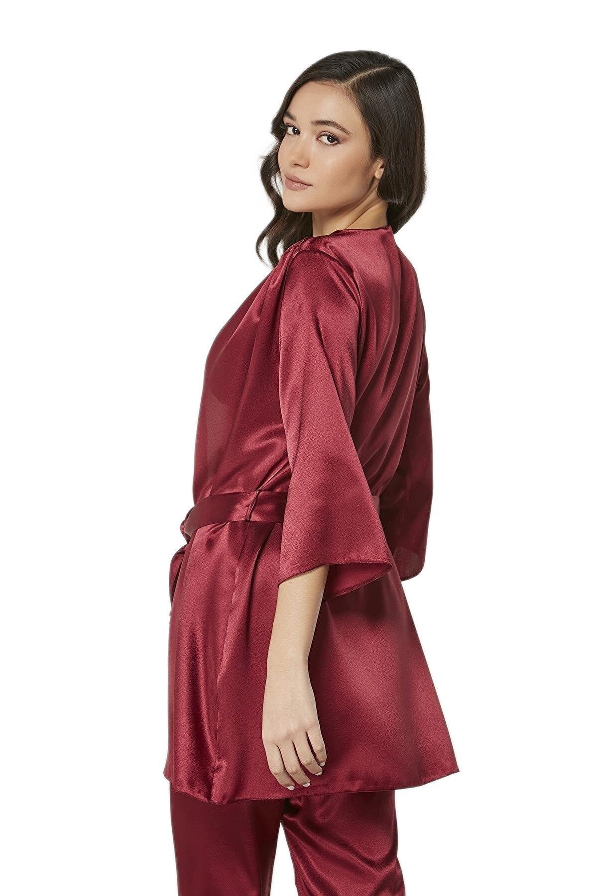 Pierre Cardin Kadın Bordo Saten 3'lü Pijama Takımı 2075 