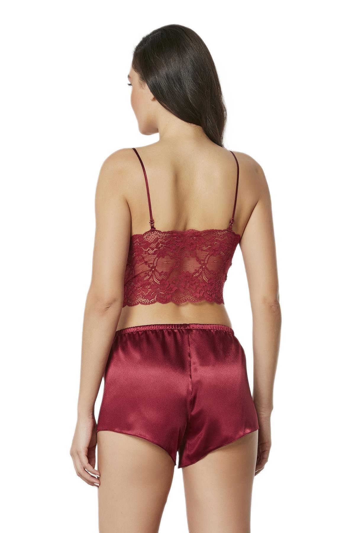 Pierre Cardin Kadın Bordo Saten Dörtlü Çeyiz Seti 7005