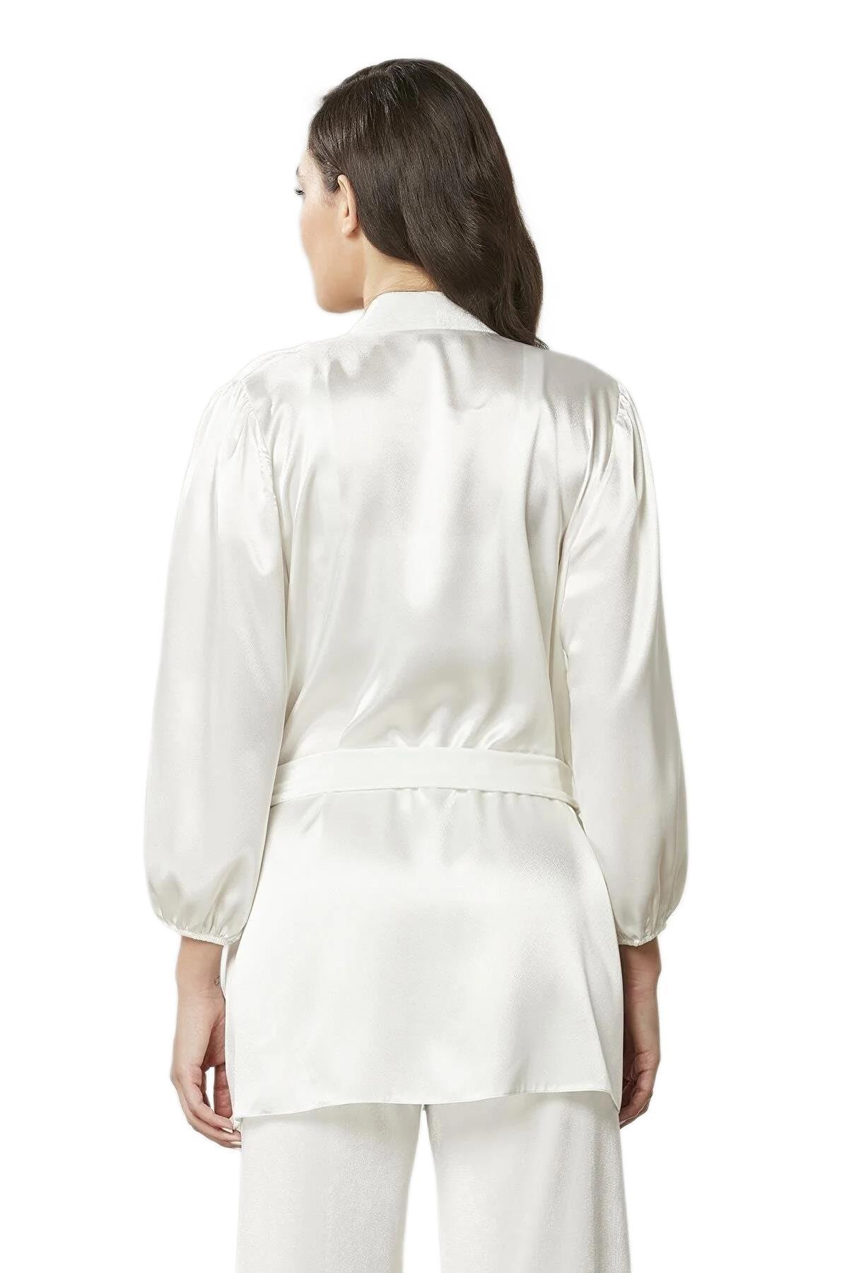 Pierre Cardin Kadın Ekru Kadife Saten 3'lü Crop'lu Pijama Takımı 2050 