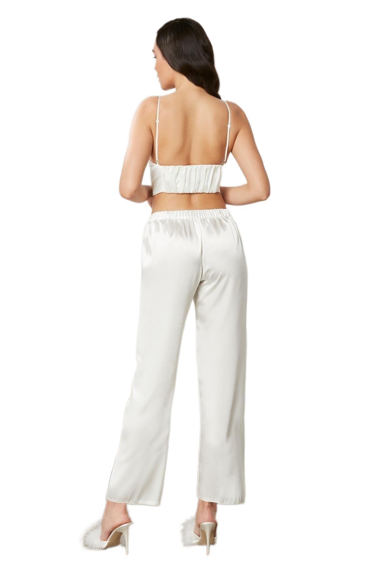Pierre Cardin Kadın Ekru Saten 3'lü Pijama Takımı 2075 