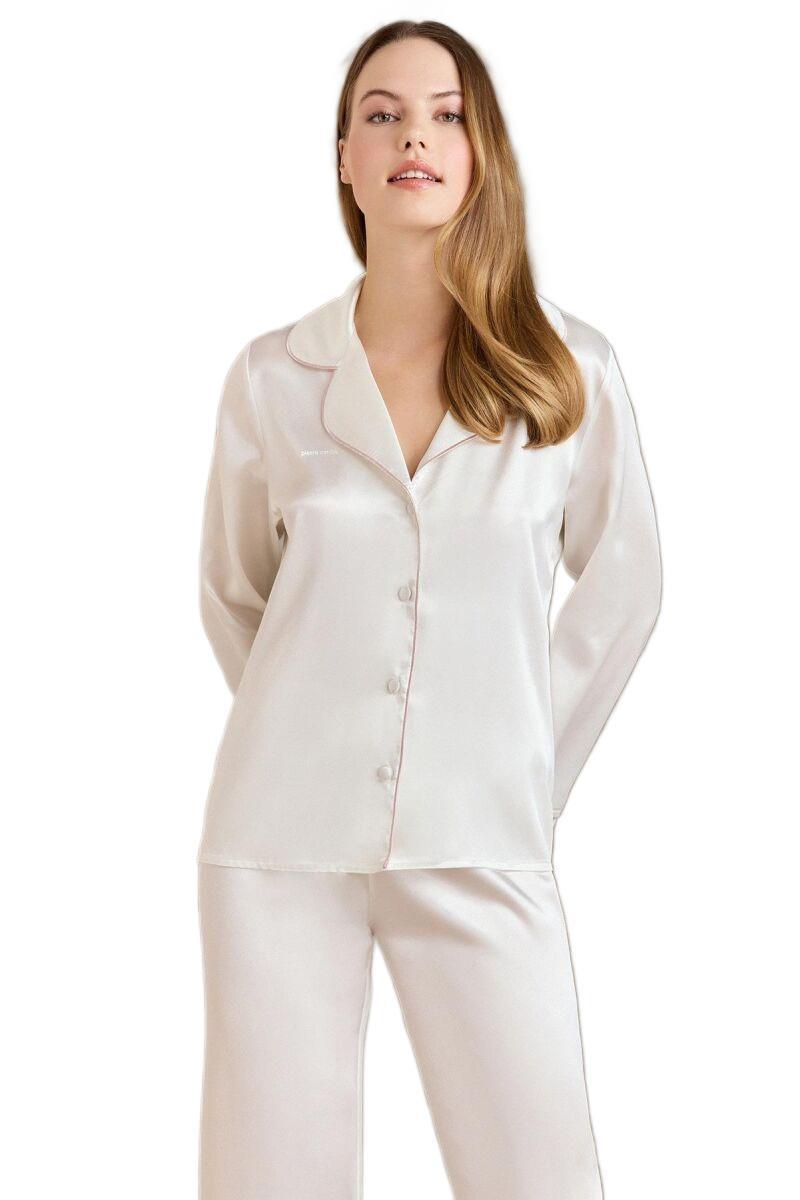 Pierre Cardin Kadın Ekru Saten Biyeli Pijama Takımı 1200