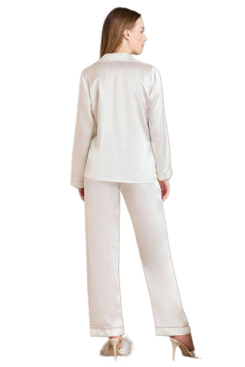 Pierre Cardin Kadın Ekru Saten Biyeli Pijama Takımı 1200
