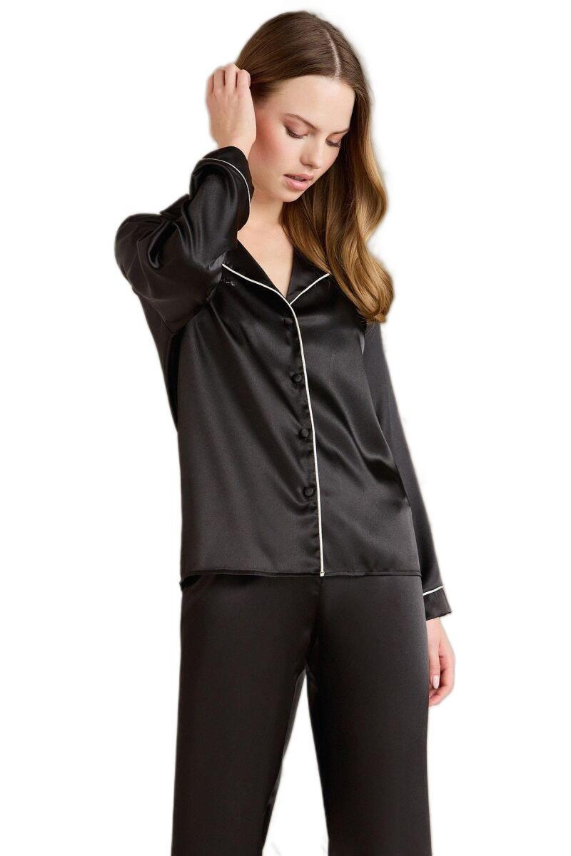 Pierre Cardin Kadın Siyah Saten Biyeli Pijama Takımı 1200
