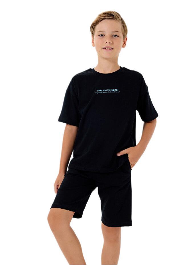 Rolypoly Erkek Çocuk Siyah Şortlu Pijama Takım 3738 