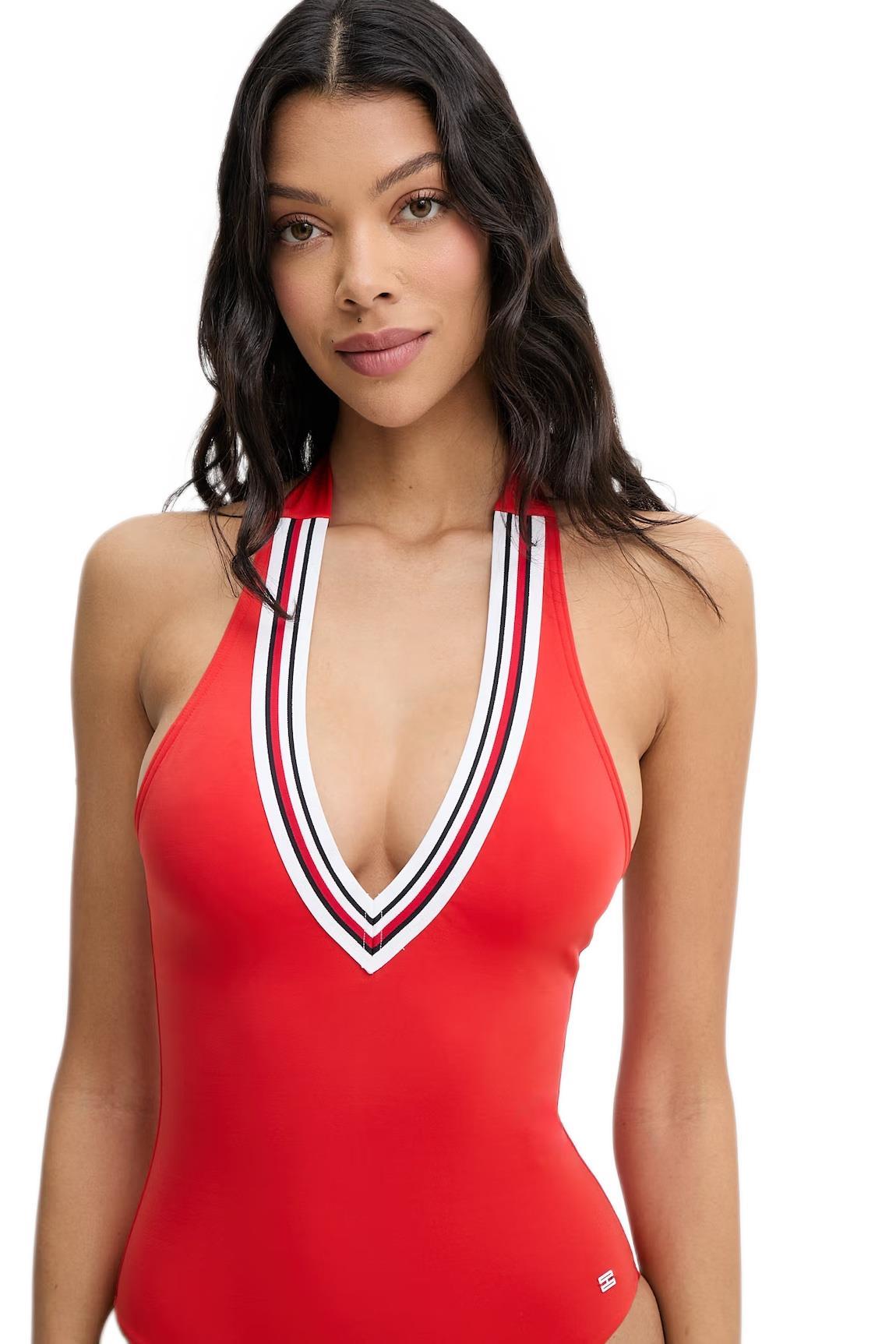 Tommy Hilfiger Kadın Kırmızı Boyundan Bağlamalı Mayo UW0UW06356 