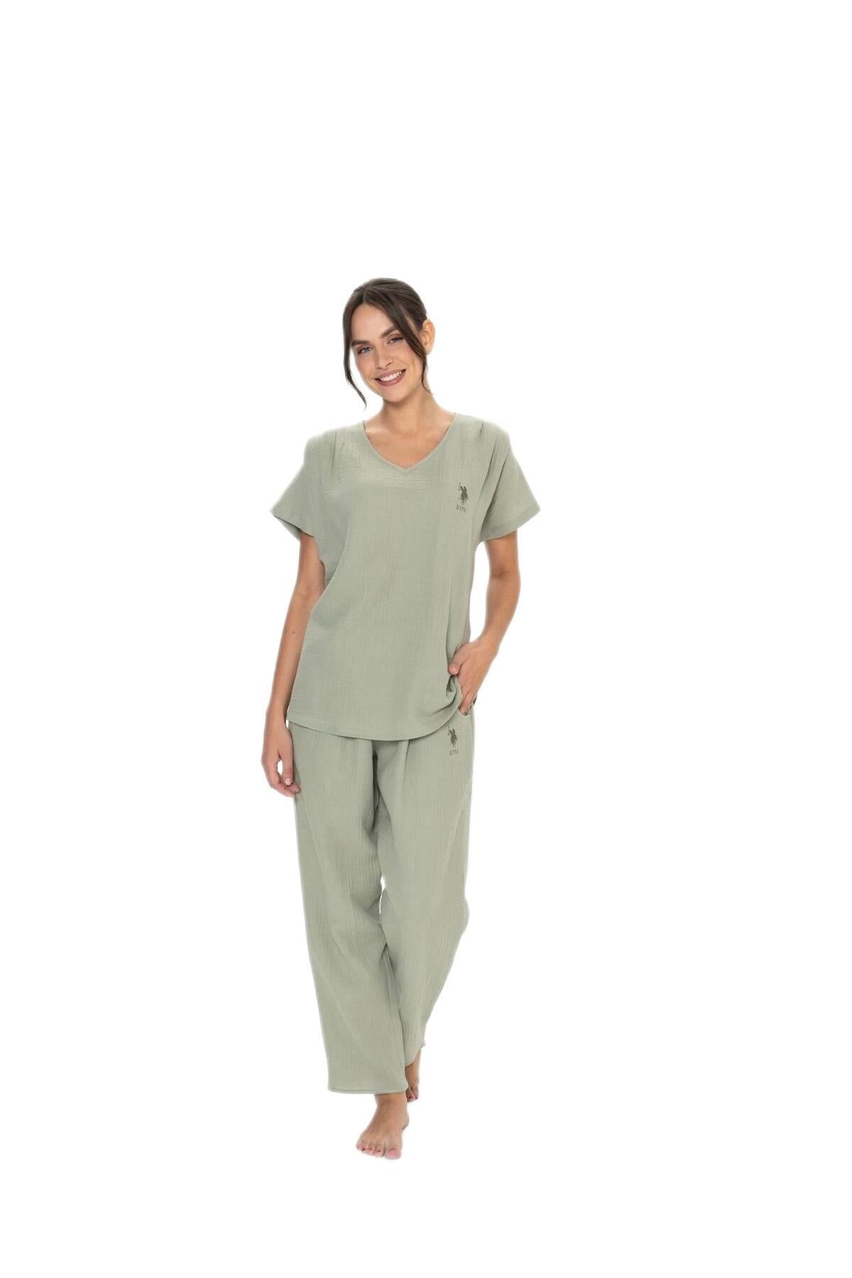 U.S. Polo Assn. Kadın Haki Pijama Takım 20015 