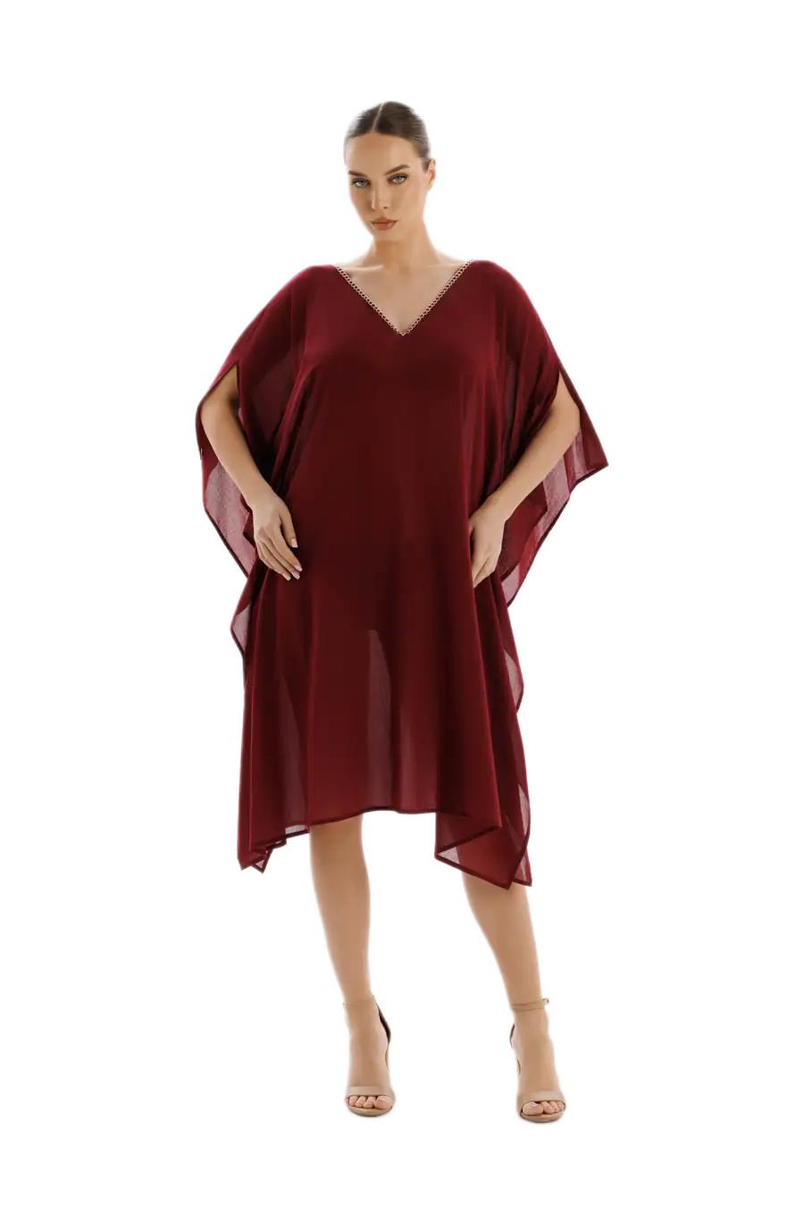 Zeki Bordo Keten Elbise EL.5115-26 