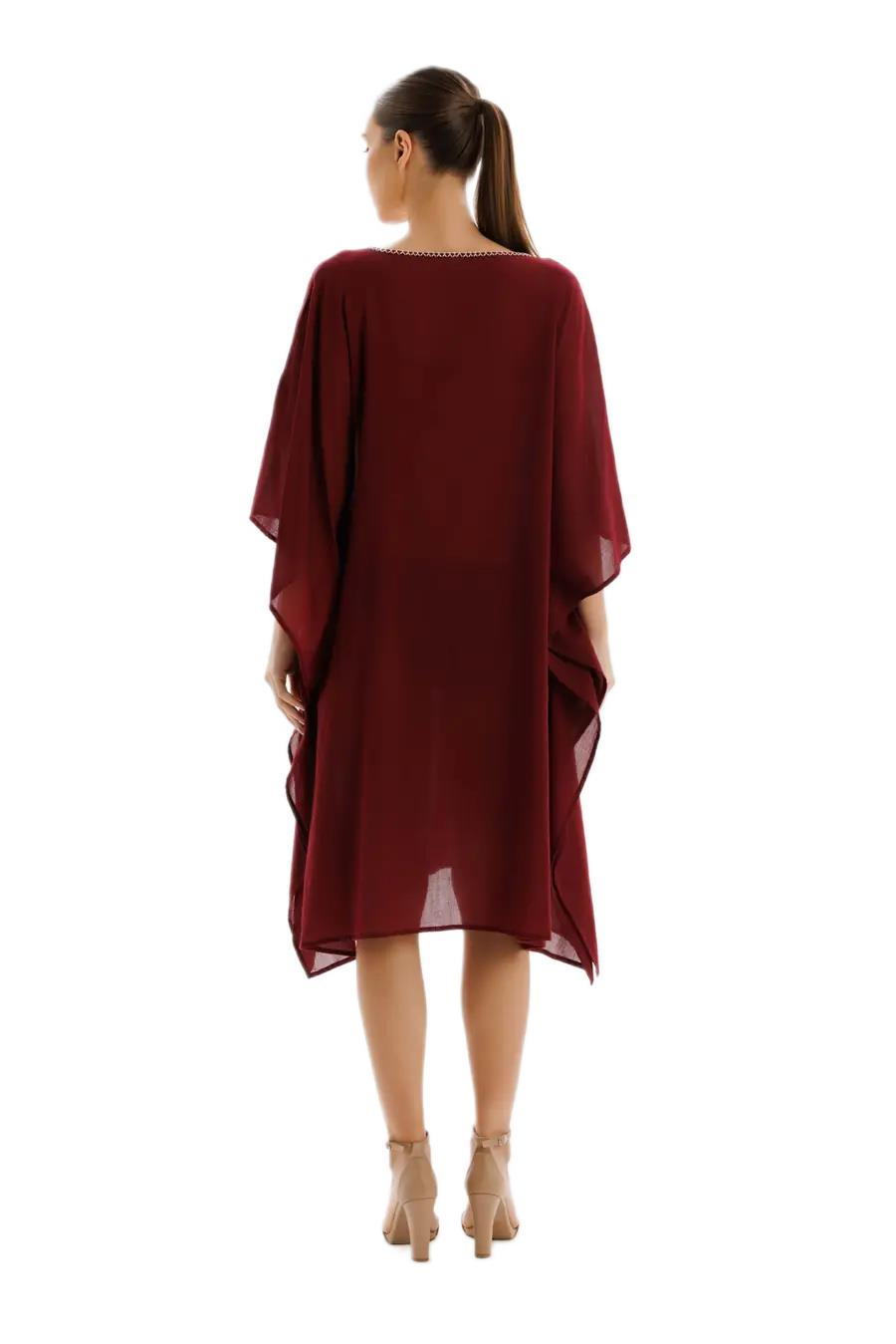 Zeki Bordo Keten Elbise EL.5115-26 