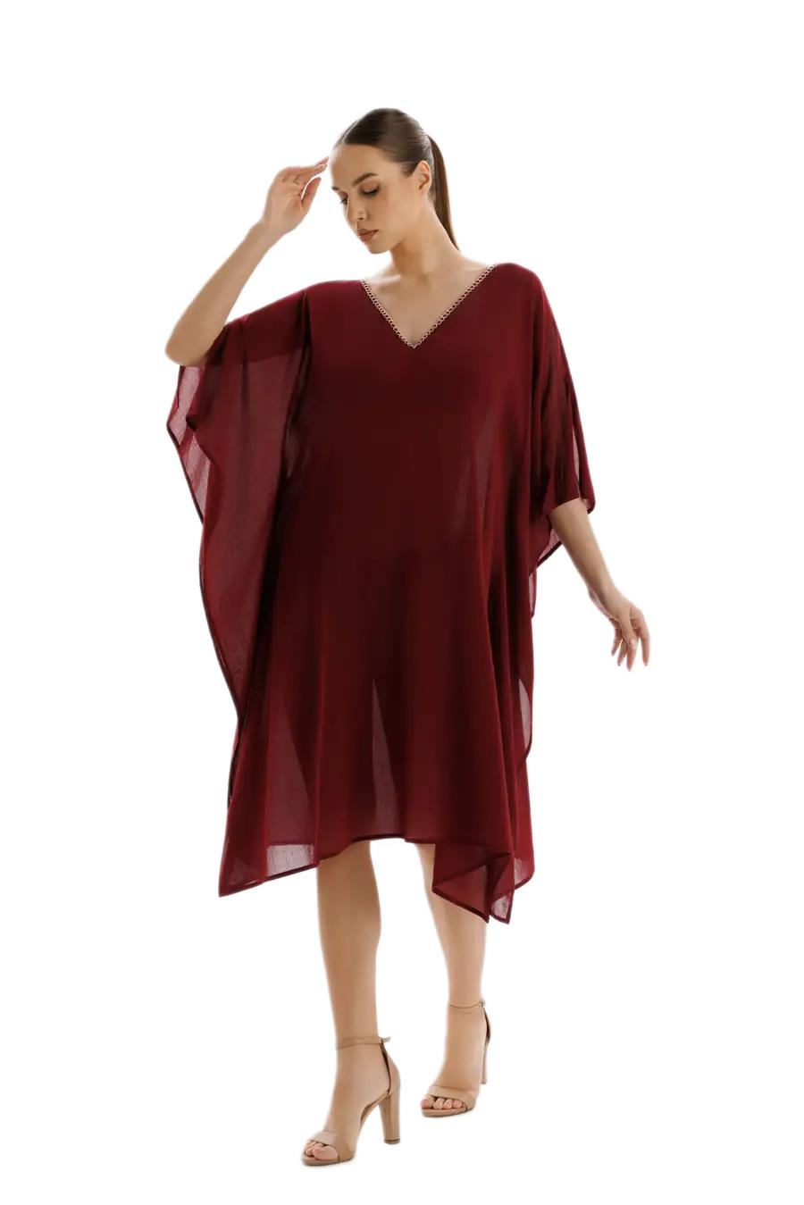Zeki Bordo Keten Elbise EL.5115-26 