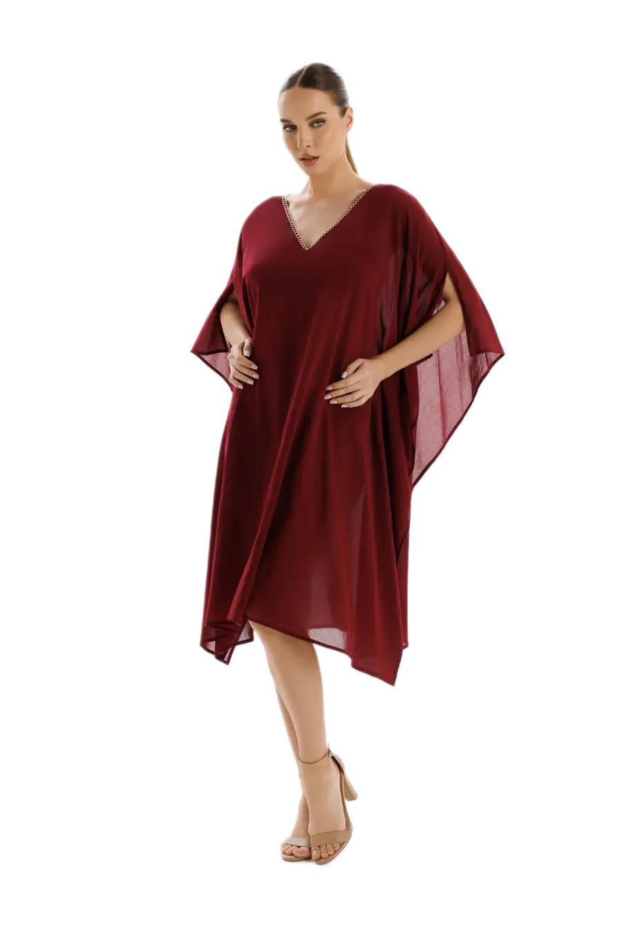 Zeki Bordo Keten Elbise EL.5115-26 