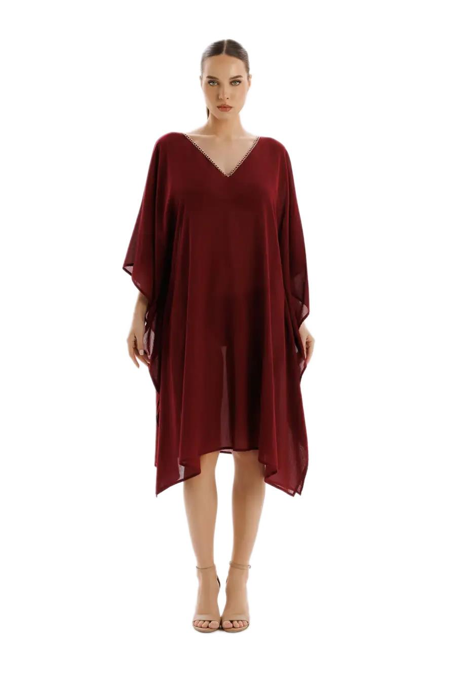 Zeki Bordo Keten Elbise EL.5115-26 