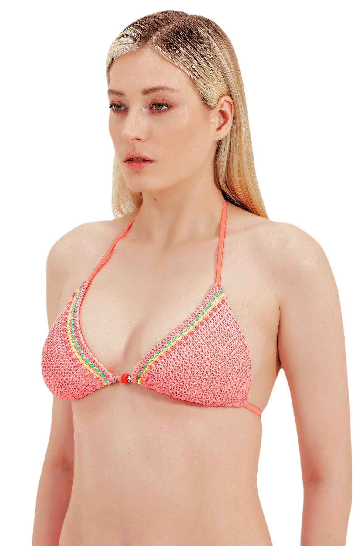 Zeki Cam Boncuk Detaylı Üçgen Bikini Üst 