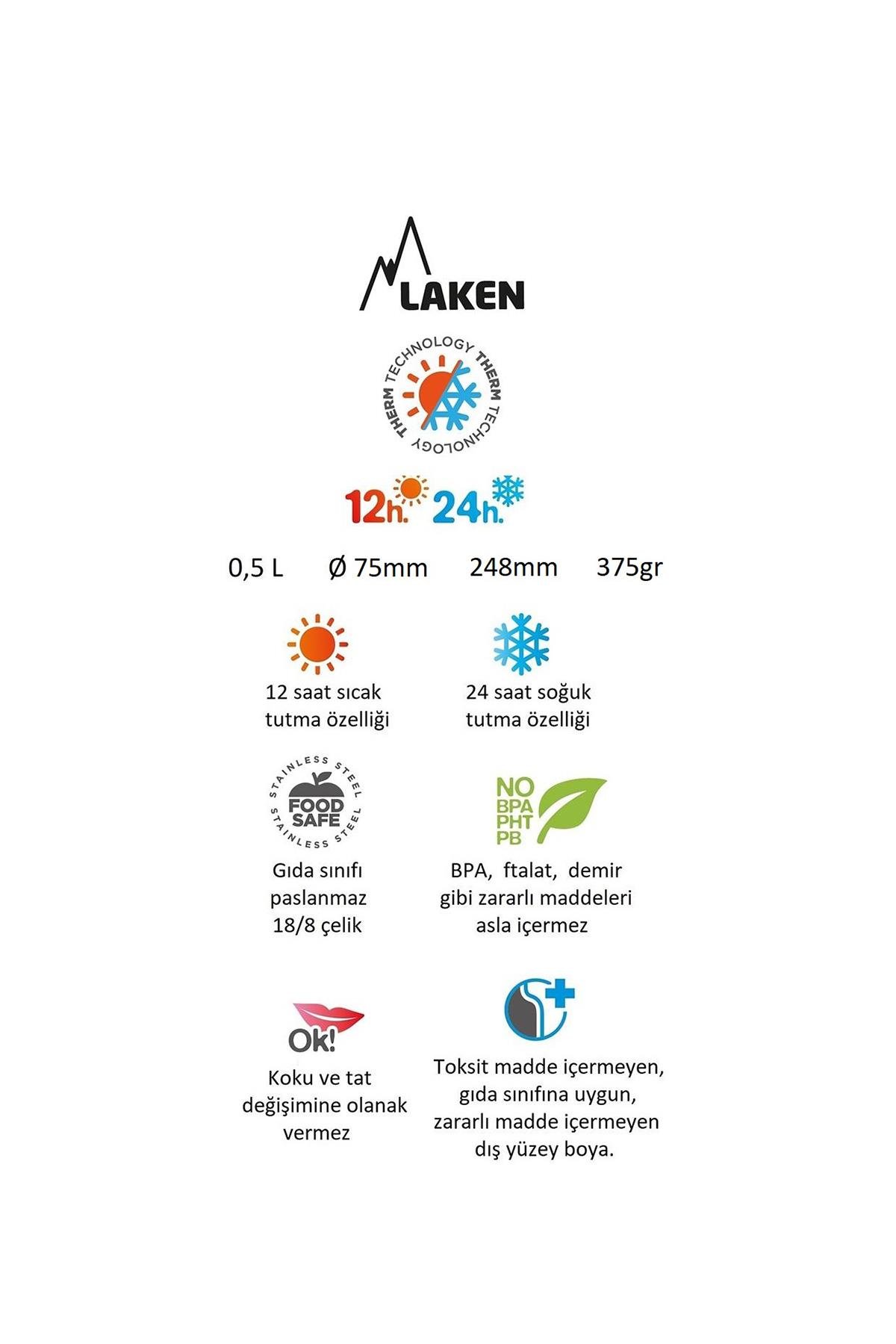 Laken Çelik 18/8 Bardak Kapaklı Termos Şişe 0,50L - Kırmızı LK1850R