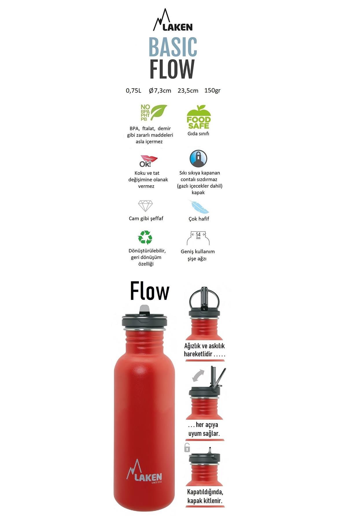 Laken Çelik 18/8 Flow Basic Şişe 1L - Siyah LKBSF100NE