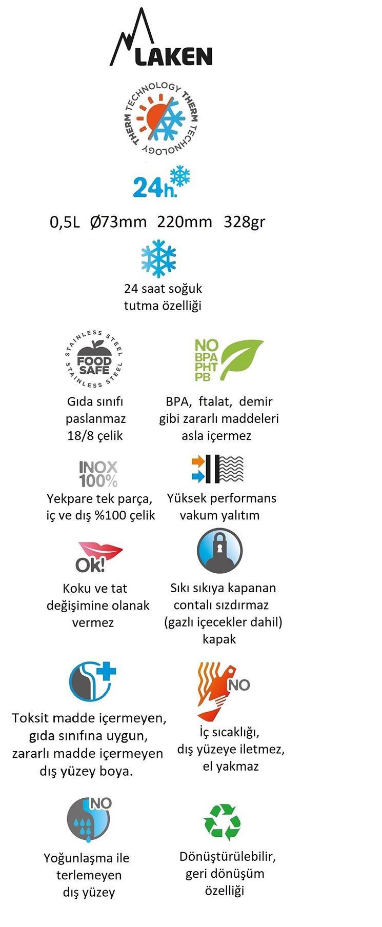 Laken Çelik 18/8 Jannu Termos Şişe 0,50L - Haki LKTJ5K