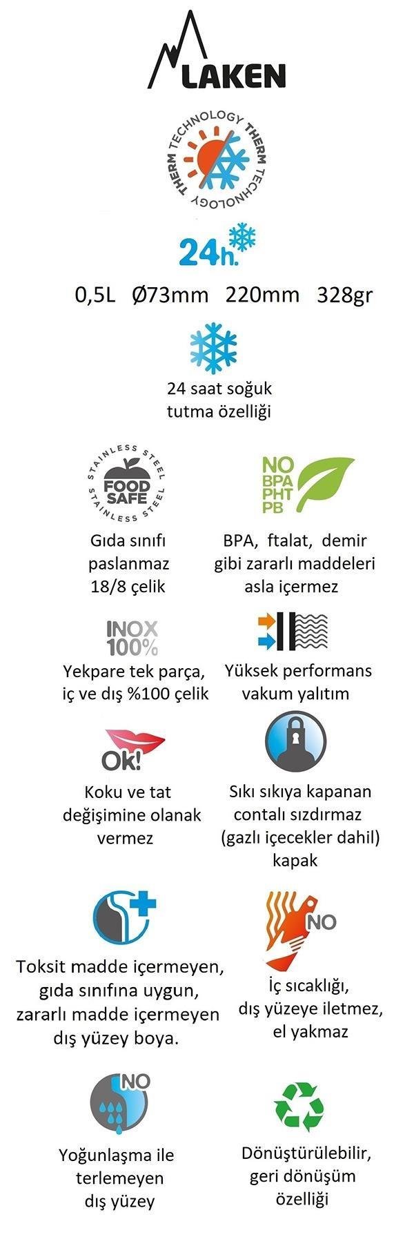 Laken Çelik 18/8 Summit Termos Şişe 0,50L - Haki LKTS5K