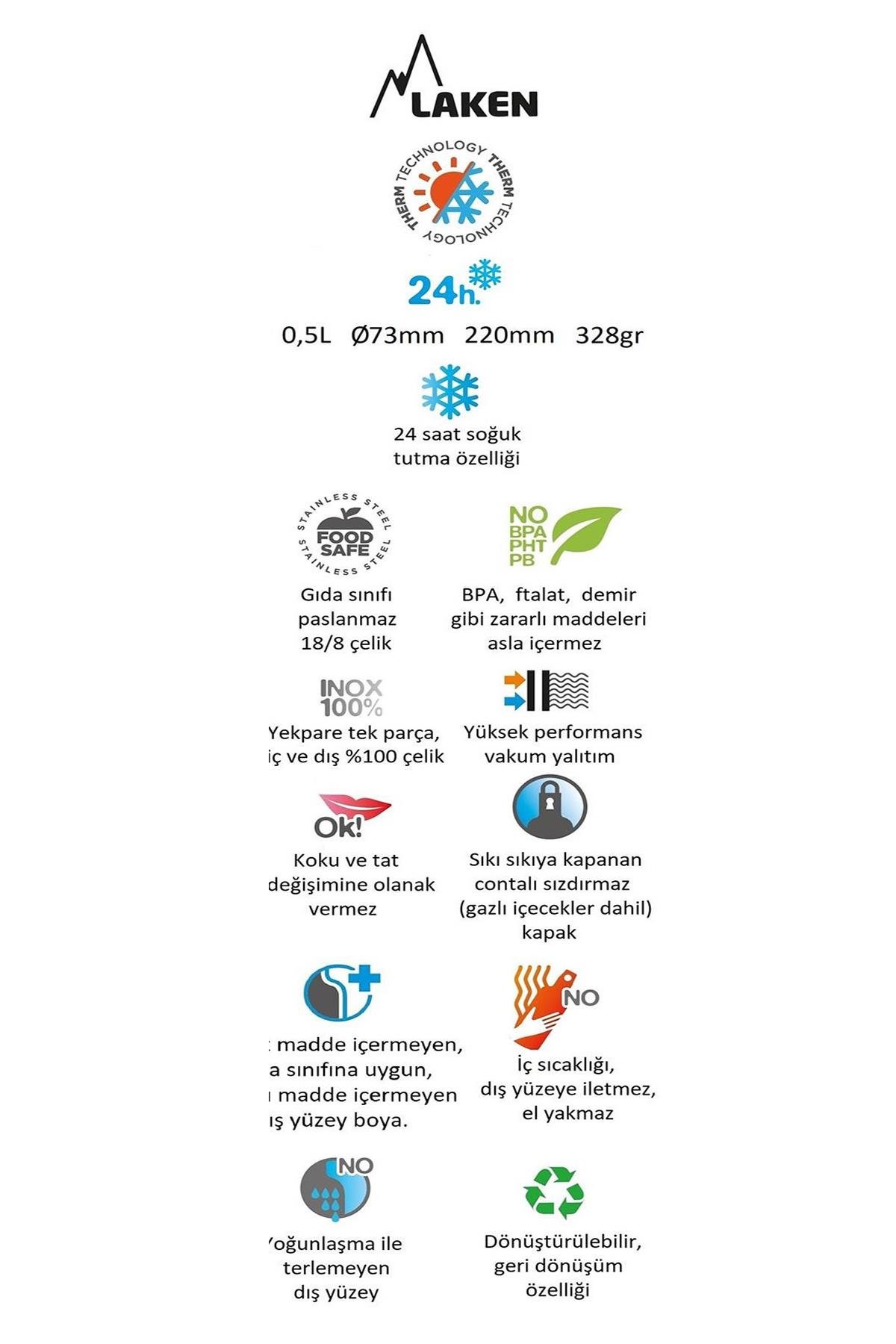 Laken Çelik 18/8 Summit Termos Şişe 0,50L - Kırmızı LKTS5R