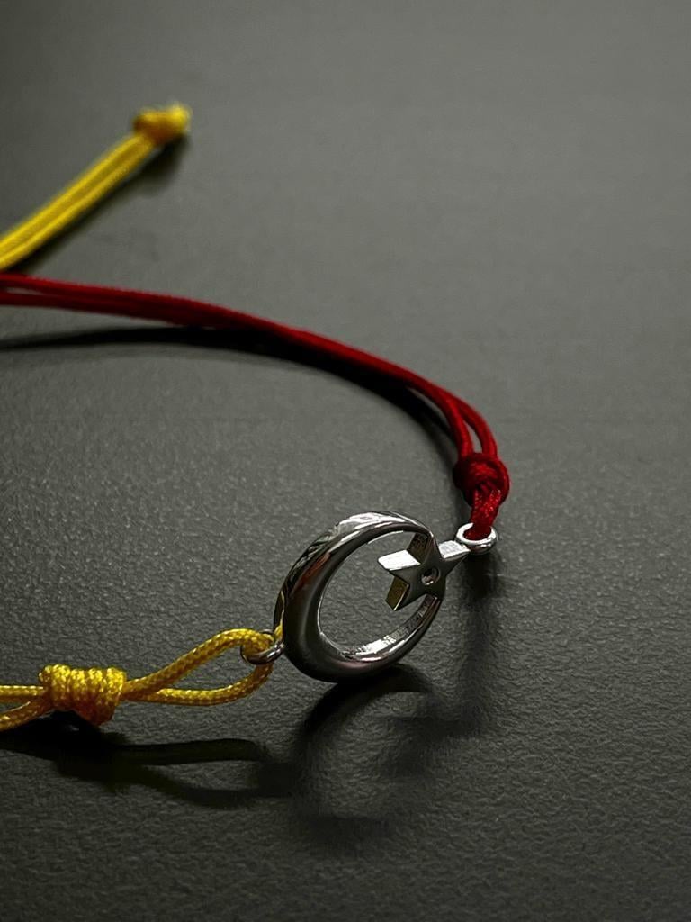 925 Ayar Unisex İcardi Galatasaray İpli Gümüş Ay Yıldız BileklikKetench
