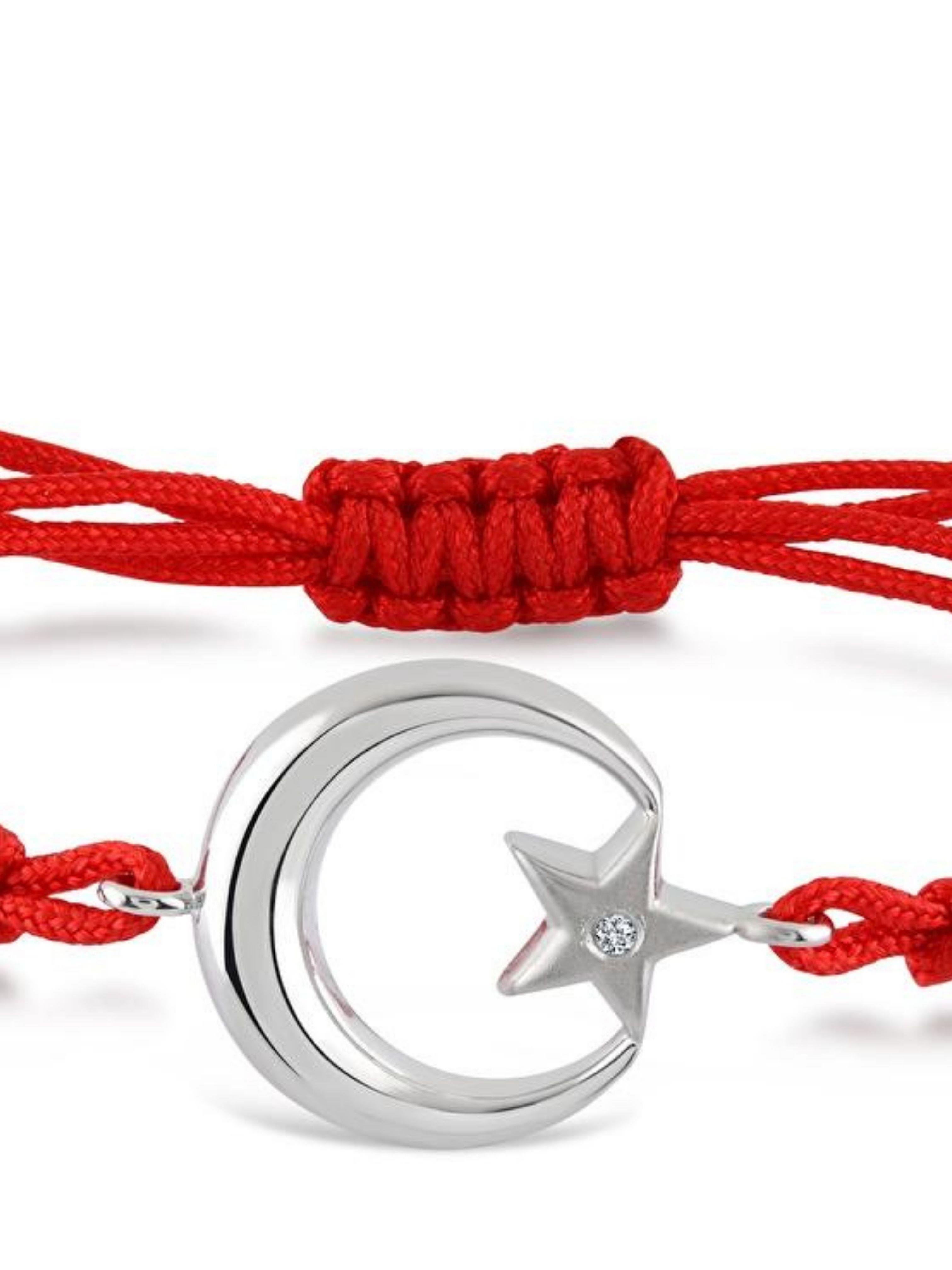 925 Ayar Unisex Türkiye İpli Gümüş Ay Yıldız BileklikKetench