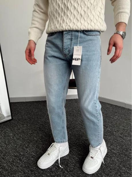 Erkek Boyfrend Rahat Regular Jeans-Açık Mavi(E1002)Ketench