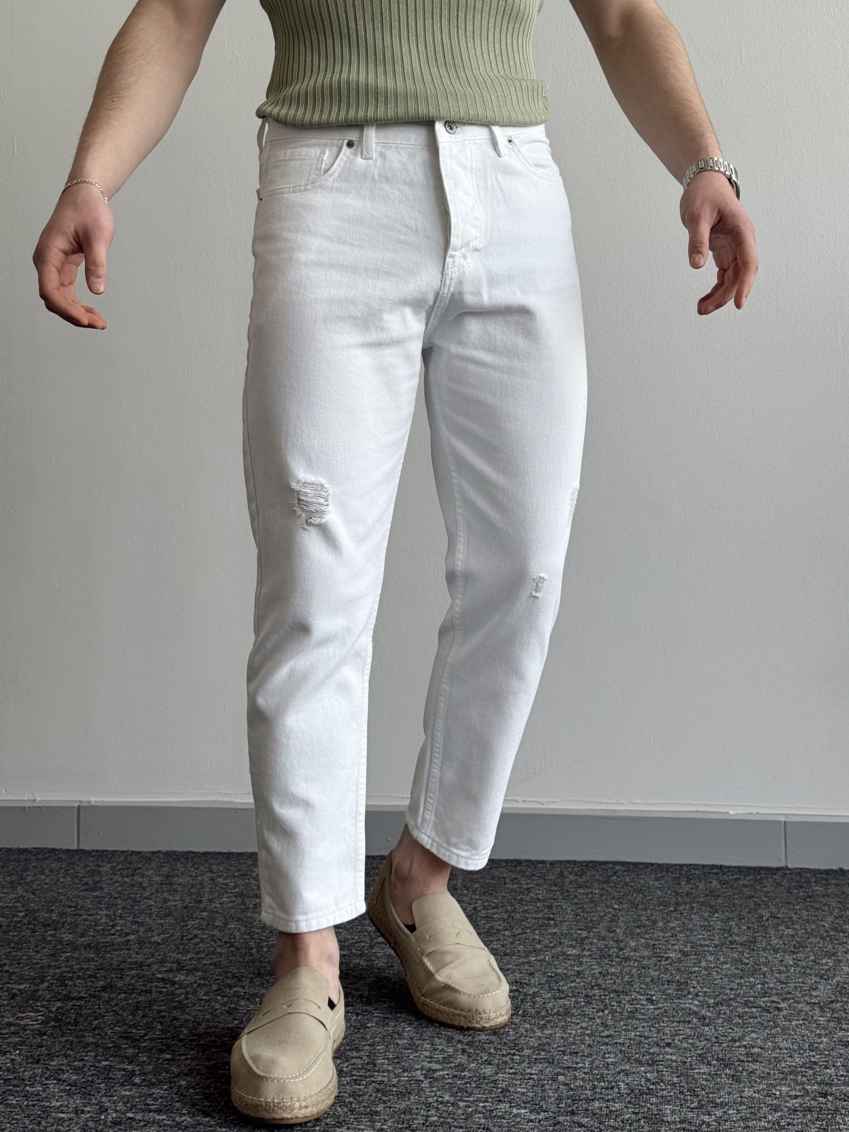 Erkek Boyfrend Rahat Regular Jeans-Beyaz(E1002)Ketench