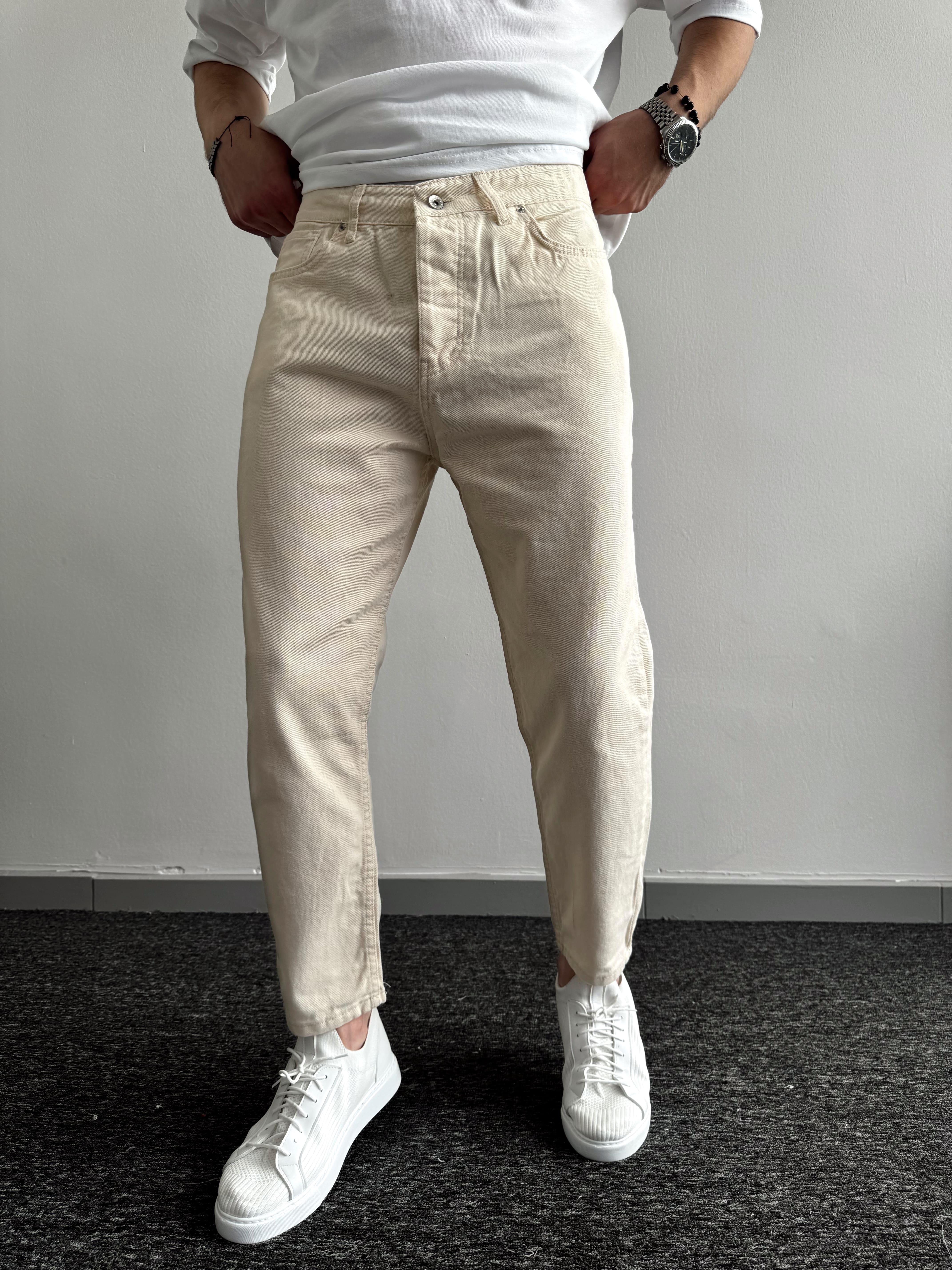 Erkek Boyfrend Rahat Regular Jeans-Ekru(E1002)Ketench
