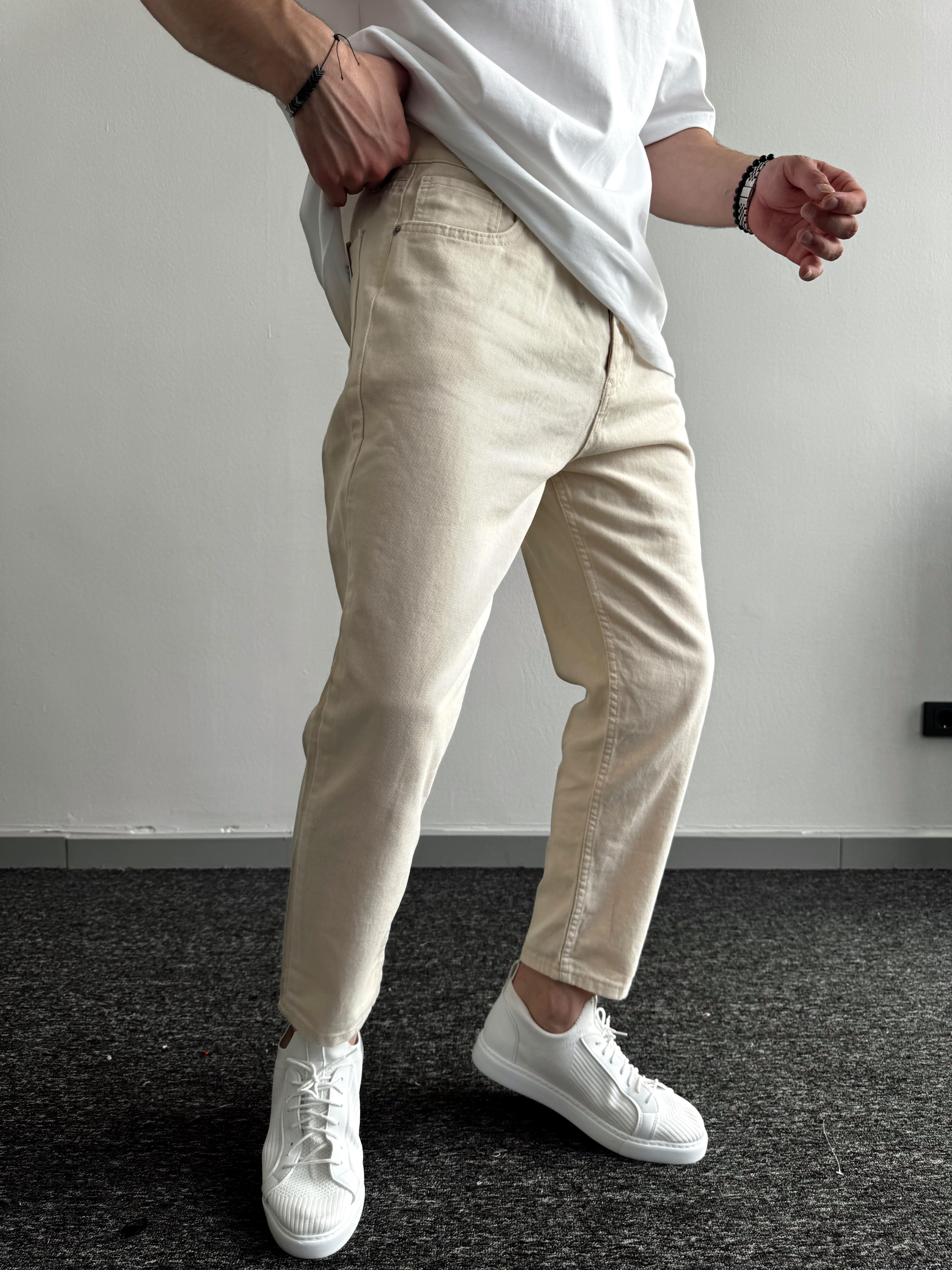 Erkek Boyfrend Rahat Regular Jeans-Ekru(E1002)Ketench