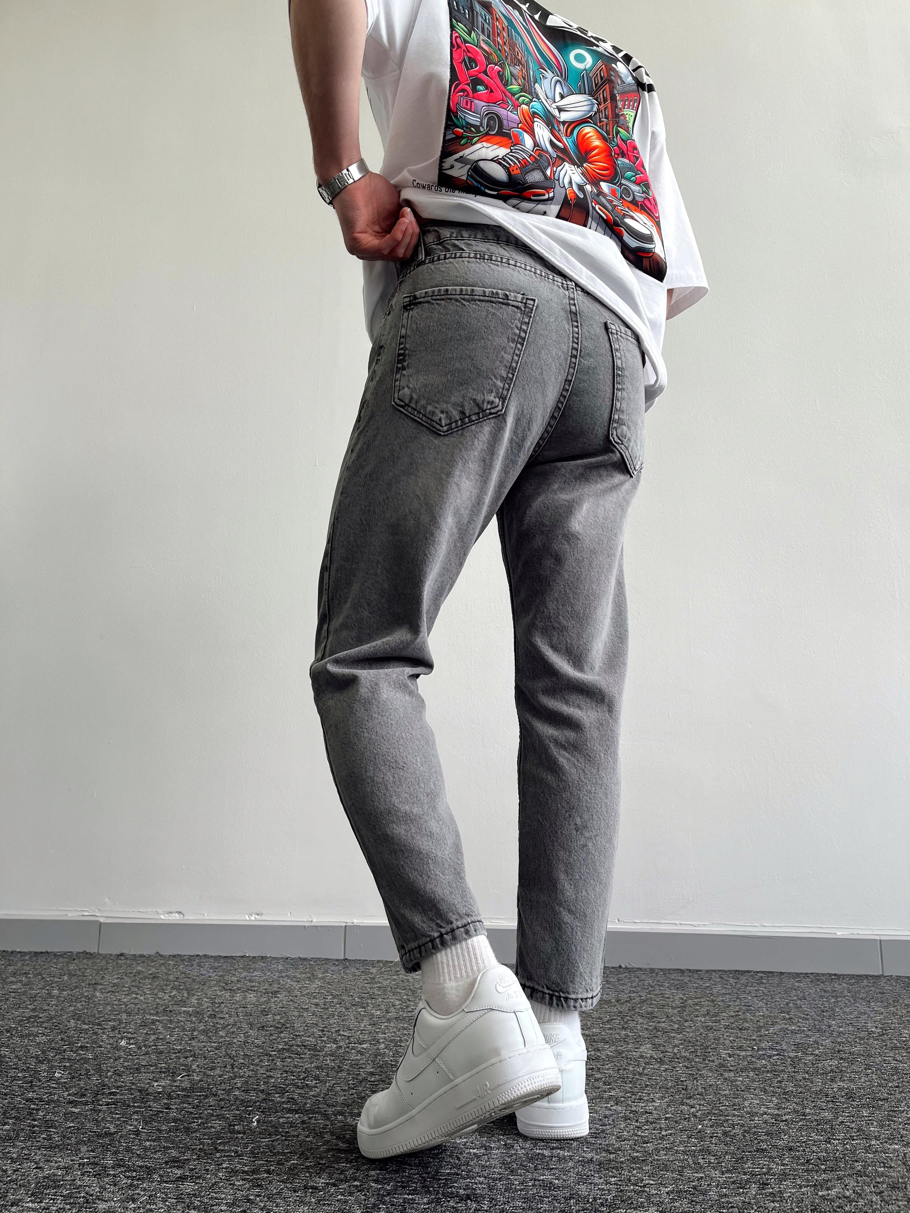 Erkek Boyfrend Rahat Regular Jeans-Füme(E1002)Ketench