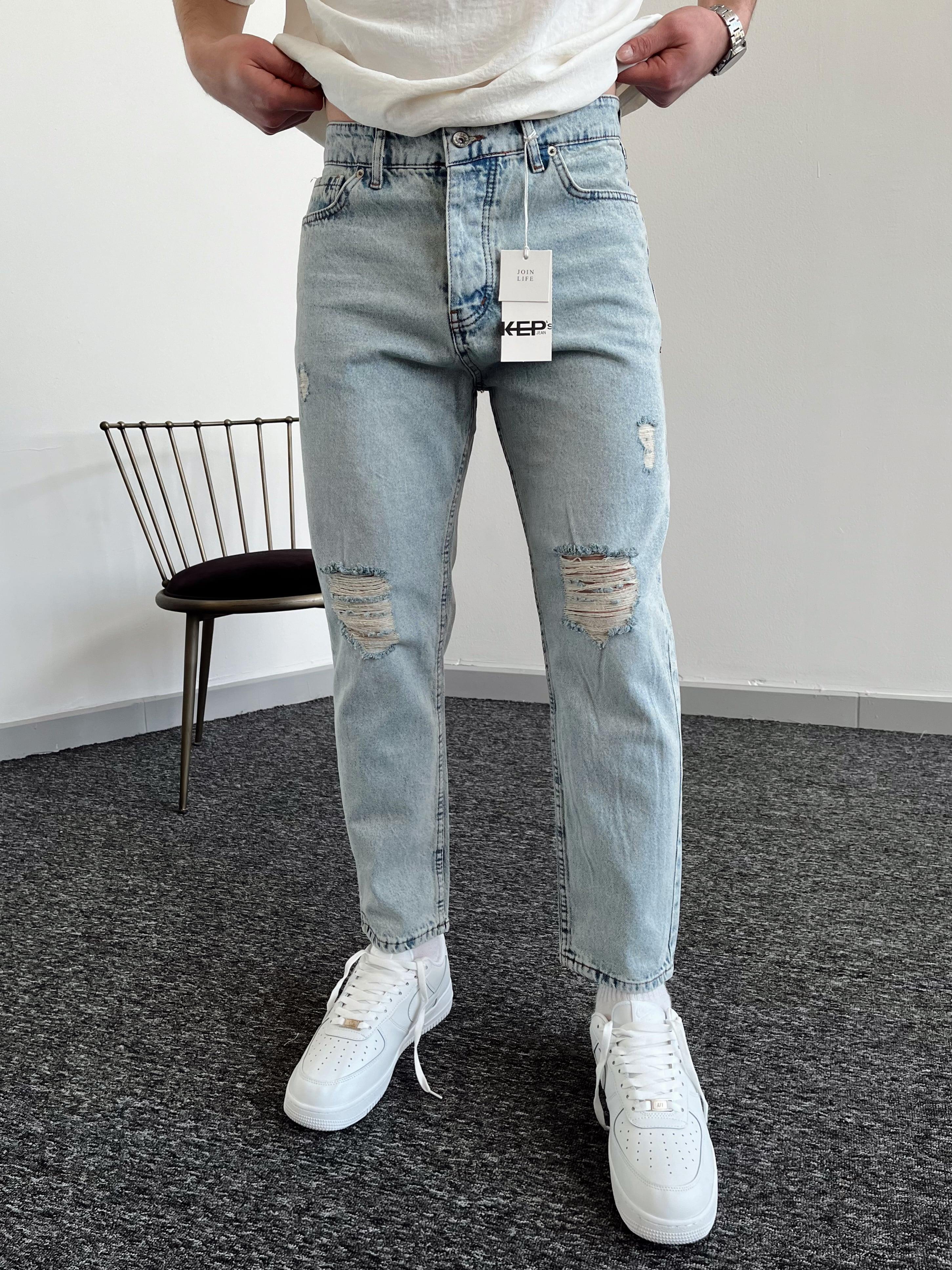 Erkek Boyfrend Rahat Regular Jeans-Kar Yıkama(E1002)Ketench