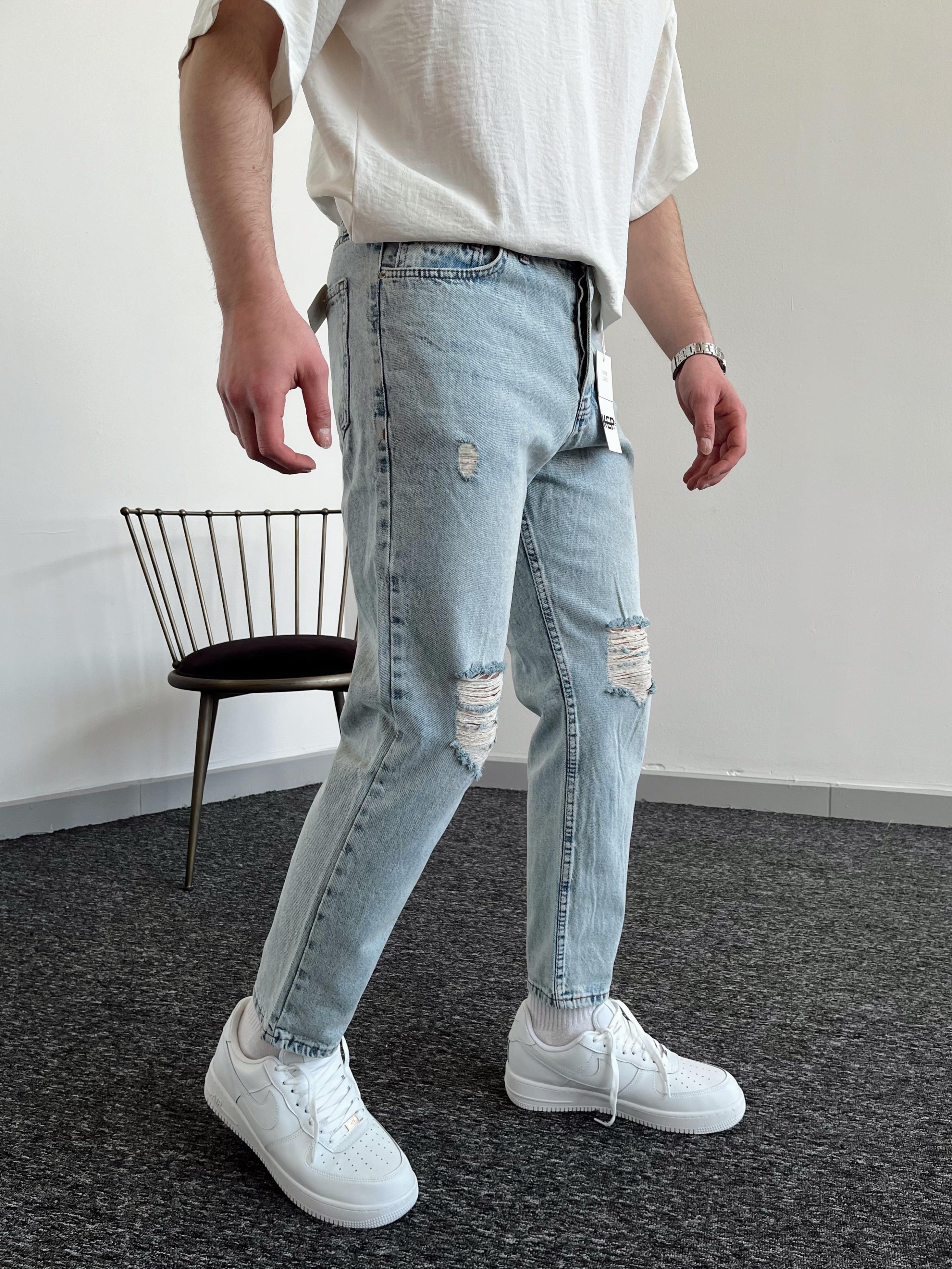 Erkek Boyfrend Rahat Regular Jeans-Kar Yıkama(E1002)Ketench