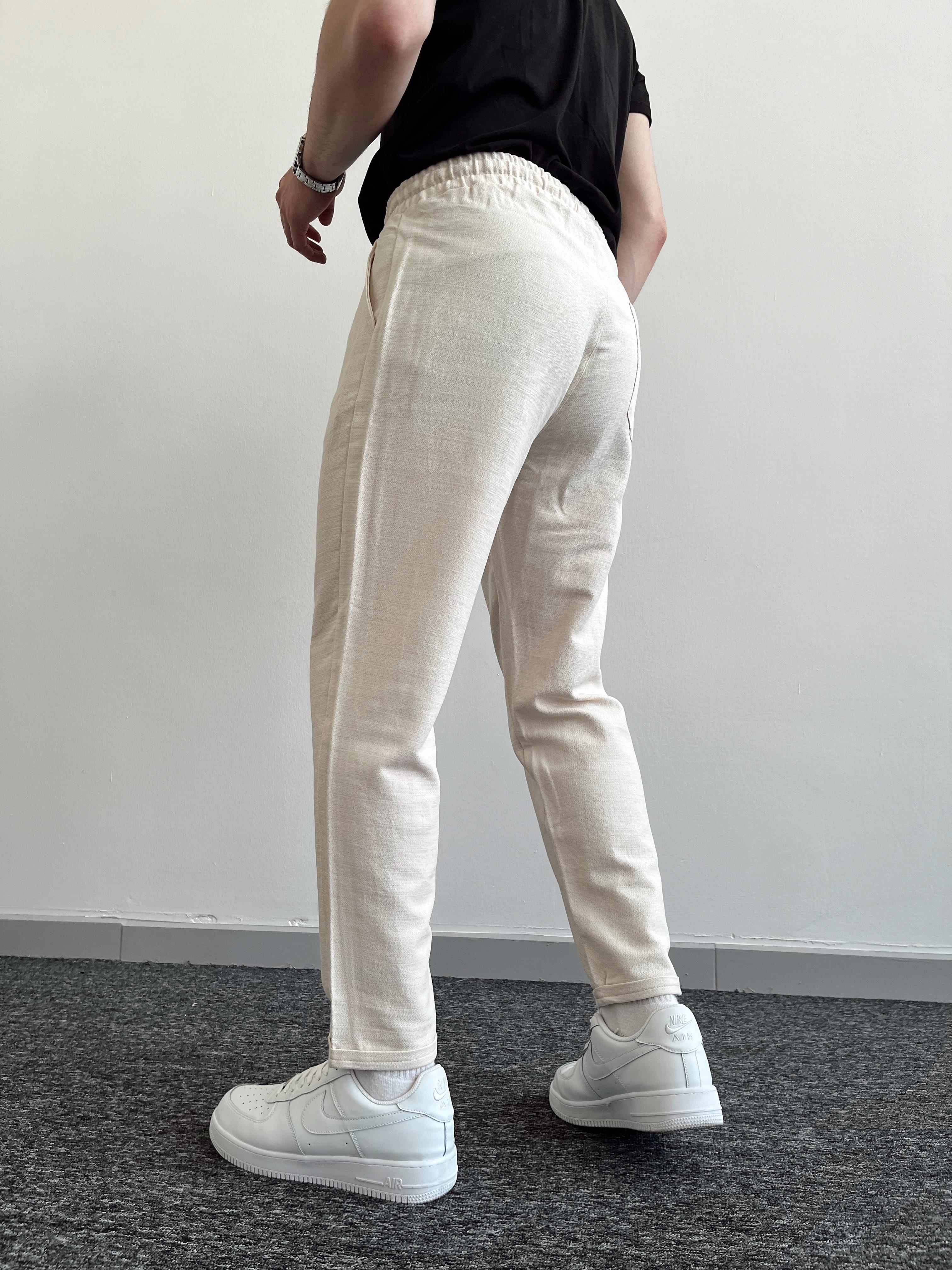 Erkek Boyfriend Duble Paça Ham Keten Pantolon-Bej(E1031)Ketench