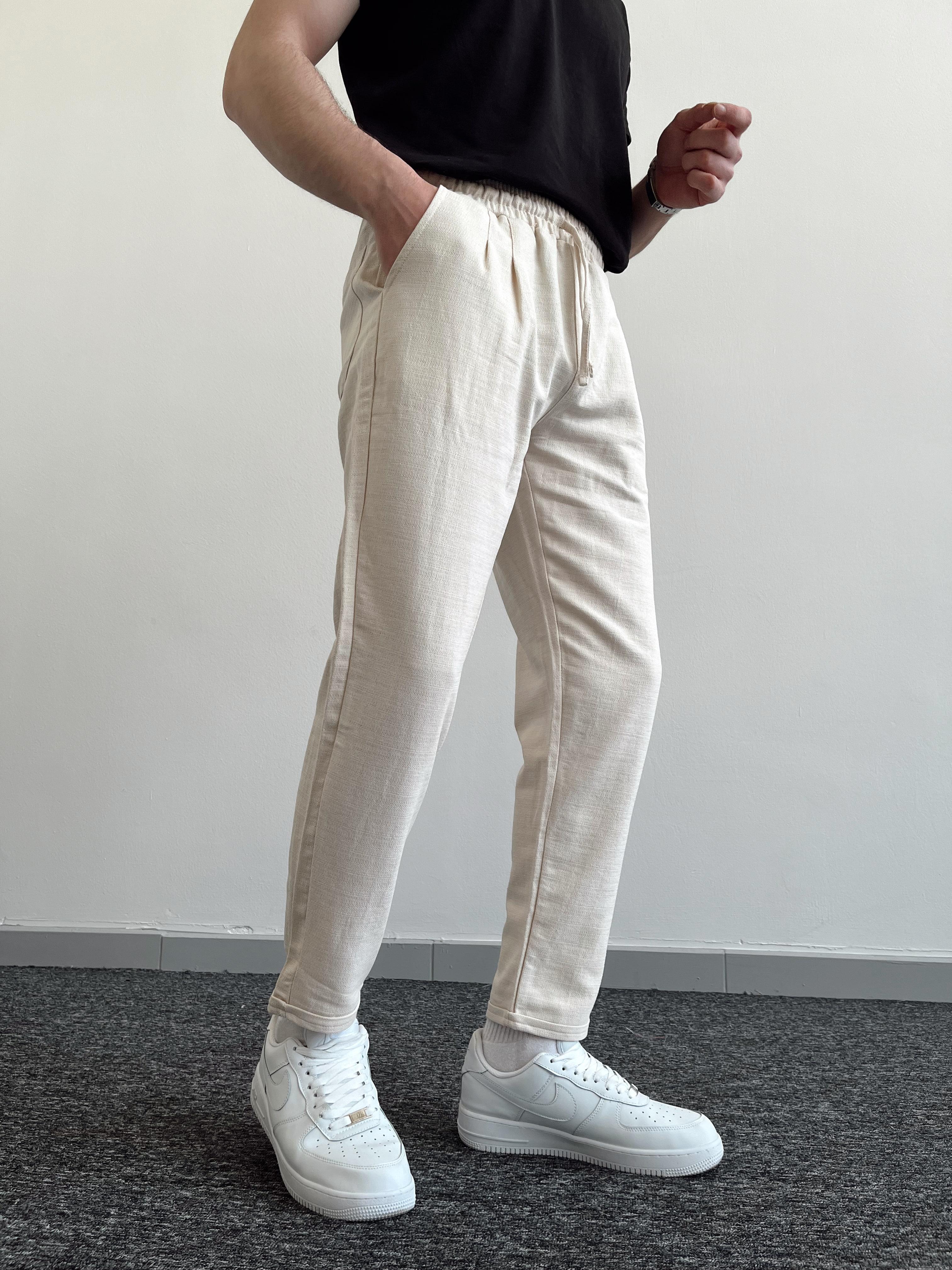 Erkek Boyfriend Duble Paça Ham Keten Pantolon-Bej(E1031)Ketench