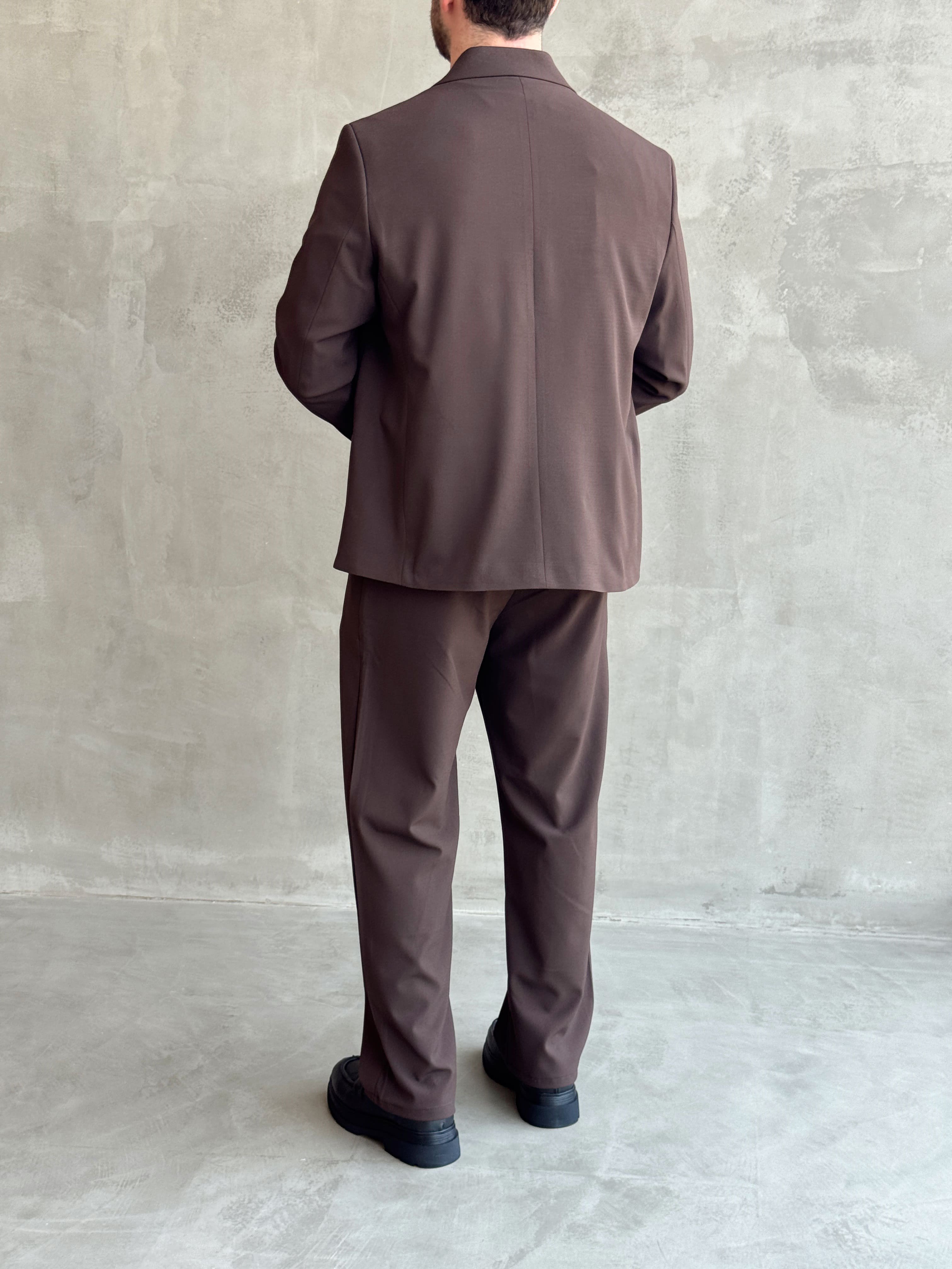 Erkek Business Collection Oversize Kalıp Kruvaze Model Takım Elbise-Kahverengi(E1776)Ketench