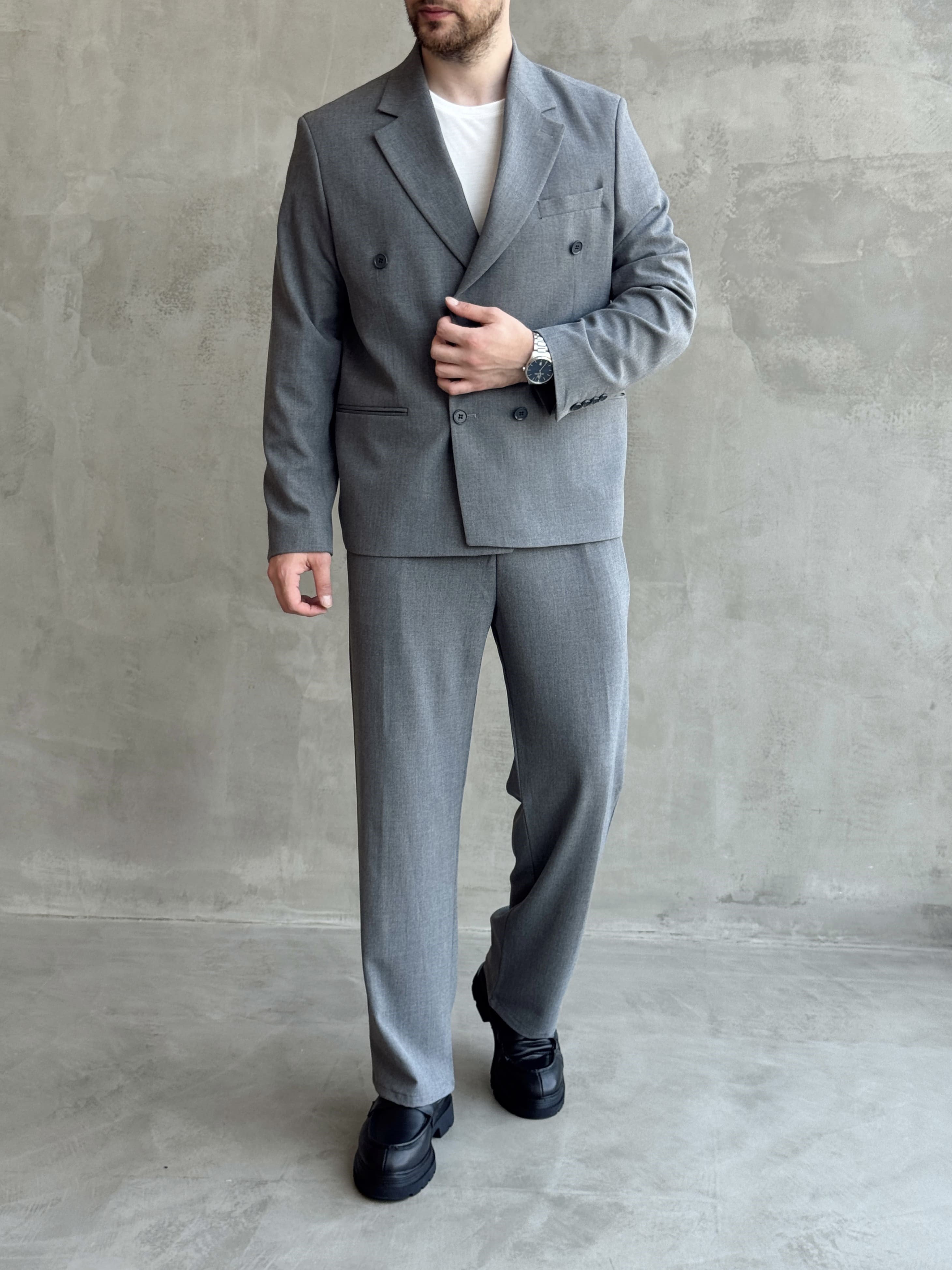 Erkek Business Collection Oversize Kalıp Kruvaze Model Takım Elbise-Antrasit(E1776)Ketench