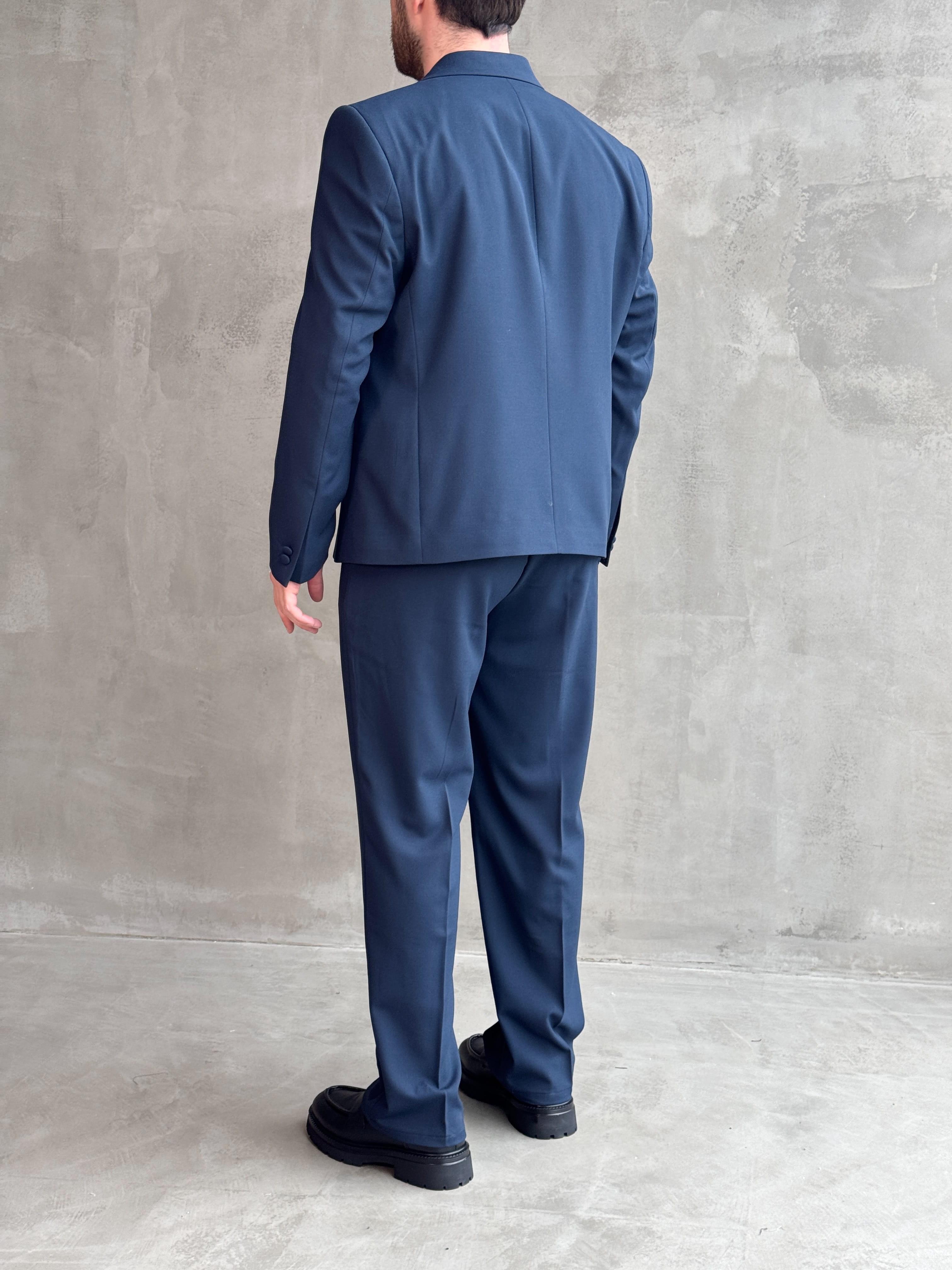 Erkek Business Collection Oversize Kalıp Düğme Detaylı Kruvaze Model Takım Elbise-Lacivert(E1897)Ketench