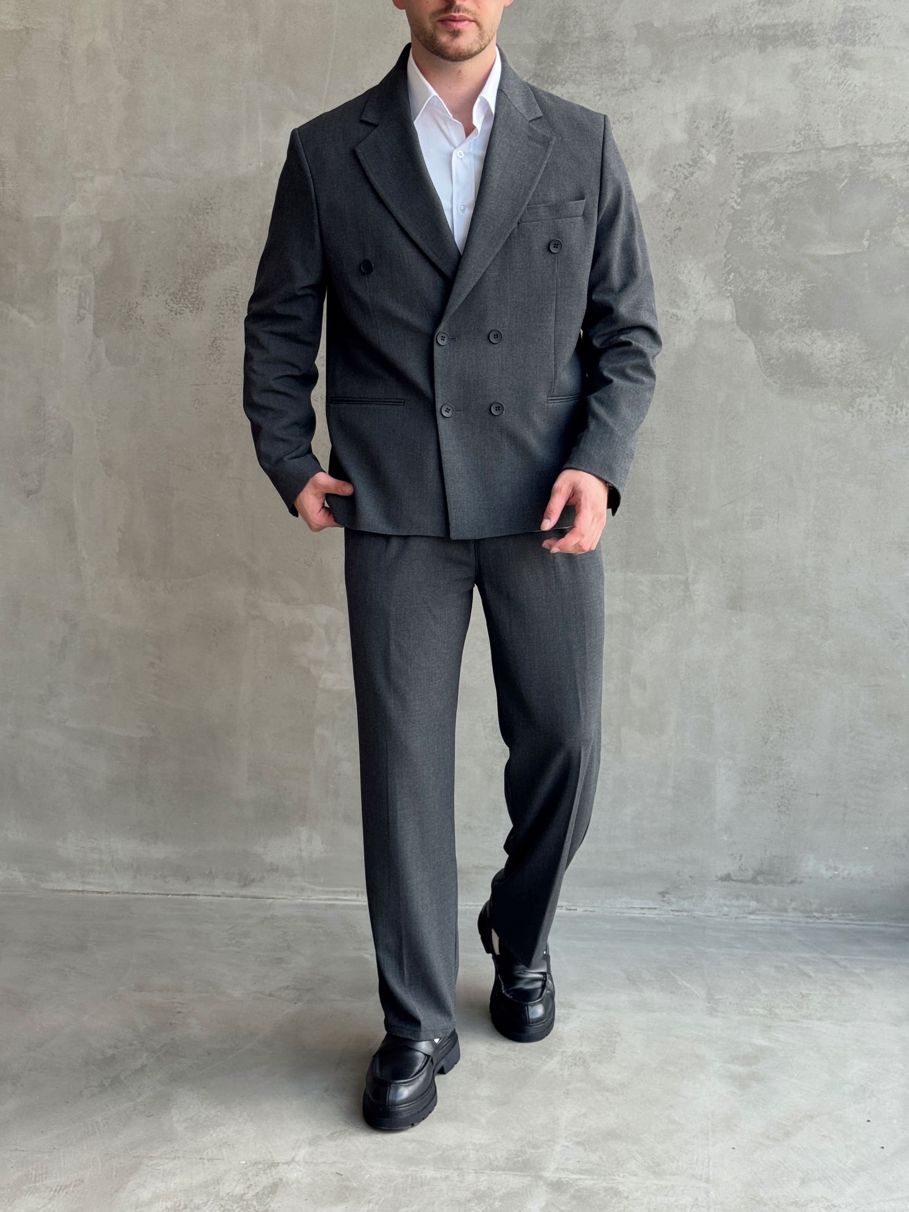 Erkek Business Collection Oversize Kalıp Kruvaze Model Takım Elbise-Füme(E1776)Ketench