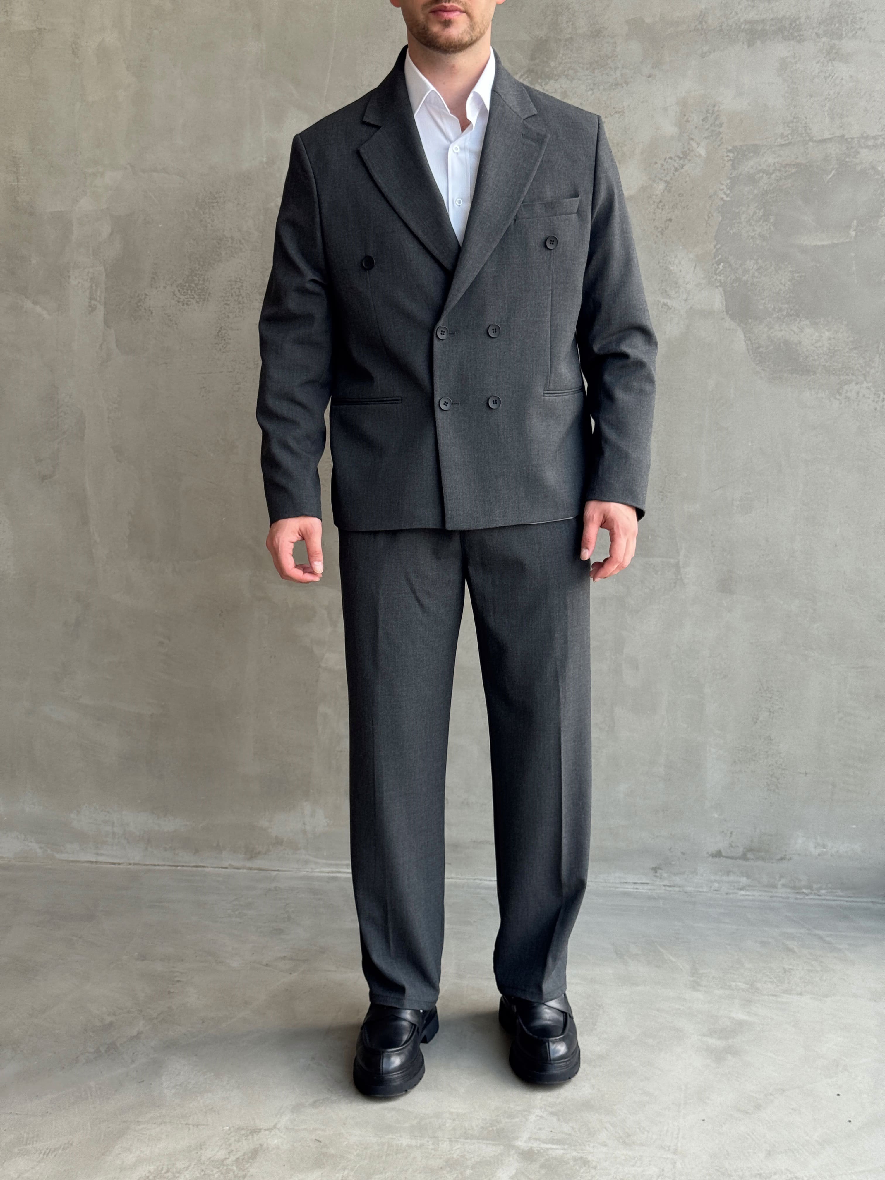 Erkek Business Collection Oversize Kalıp Kruvaze Model Takım Elbise-Füme(E1776)Ketench