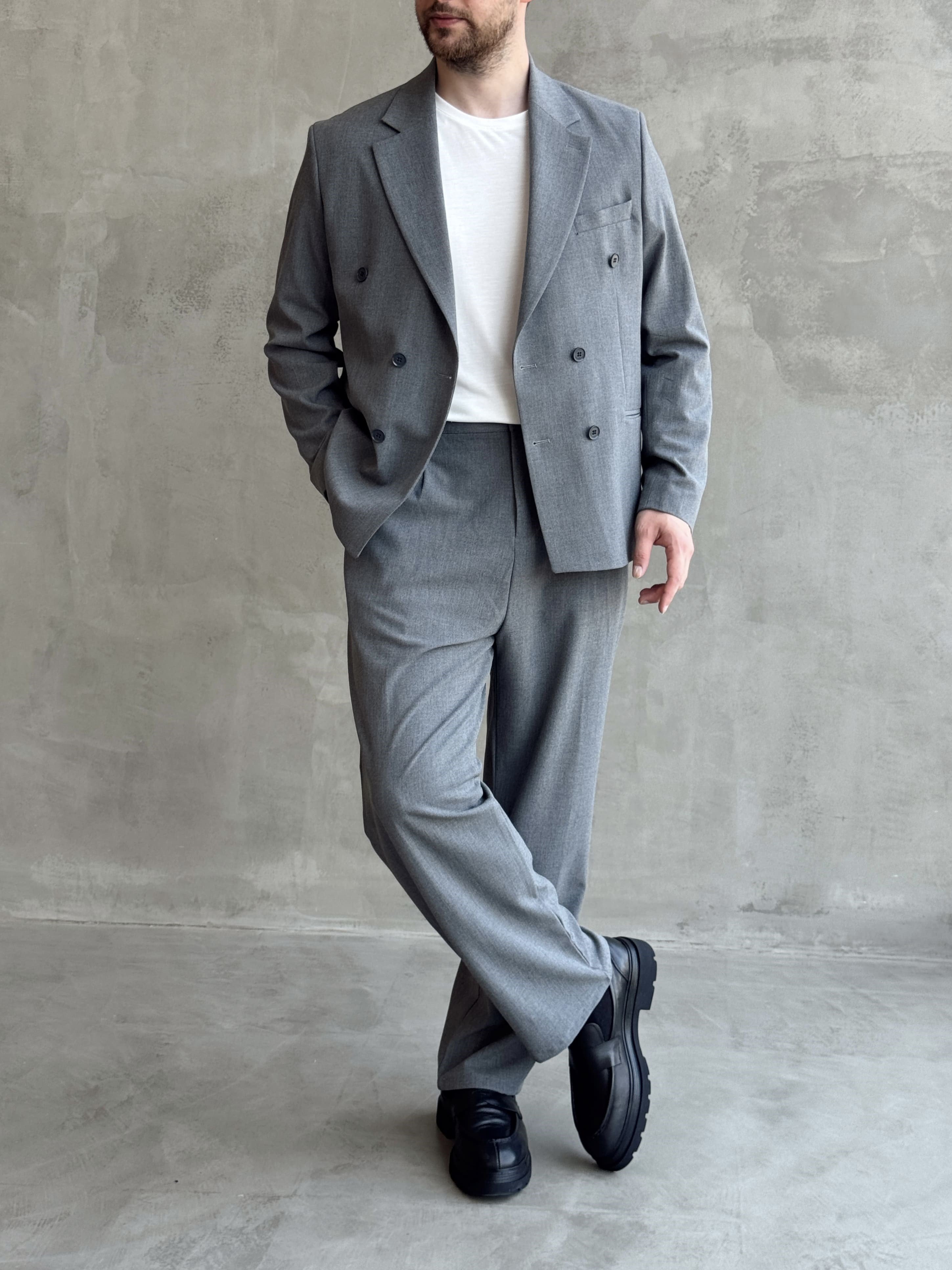 Erkek Business Collection Oversize Kalıp Kruvaze Model Takım Elbise-Antrasit(E1776)Ketench