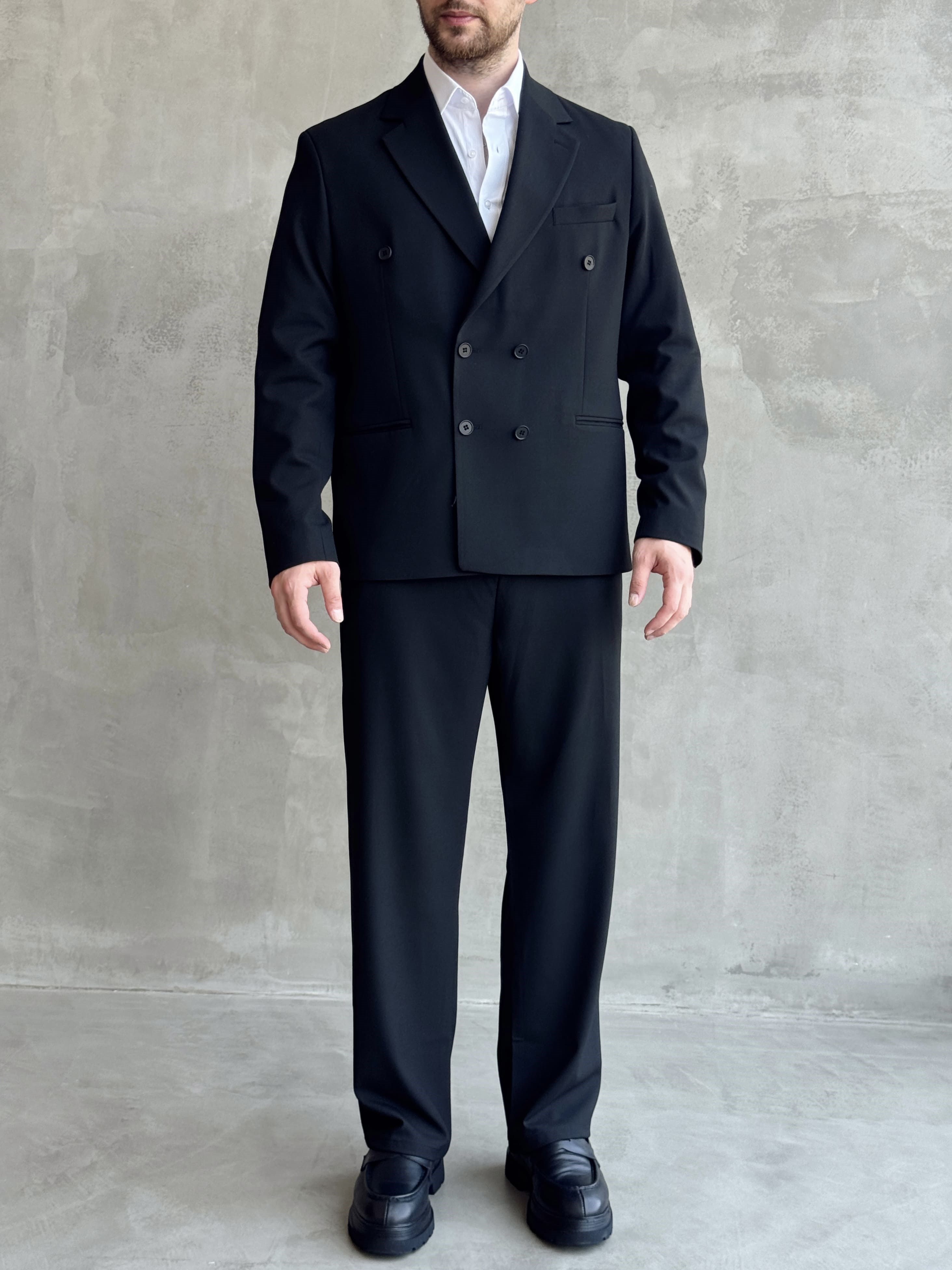 Erkek Business Collection Oversize Kalıp Kruvaze Model Takım Elbise-Siyah(E1776)Ketench