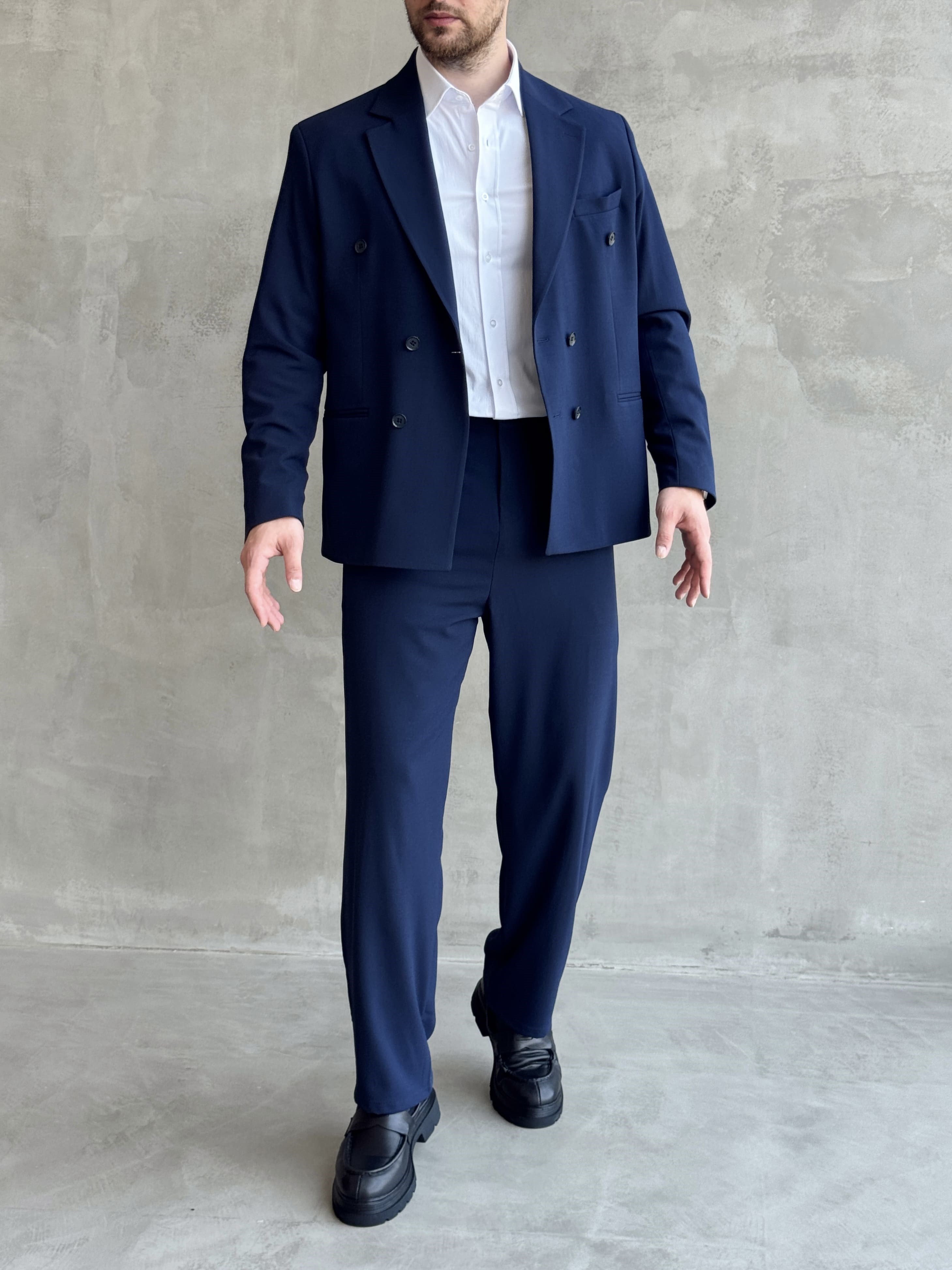 Erkek Business Collection Oversize Kalıp Kruvaze Model Takım Elbise-Lacivert(E1776)Ketench